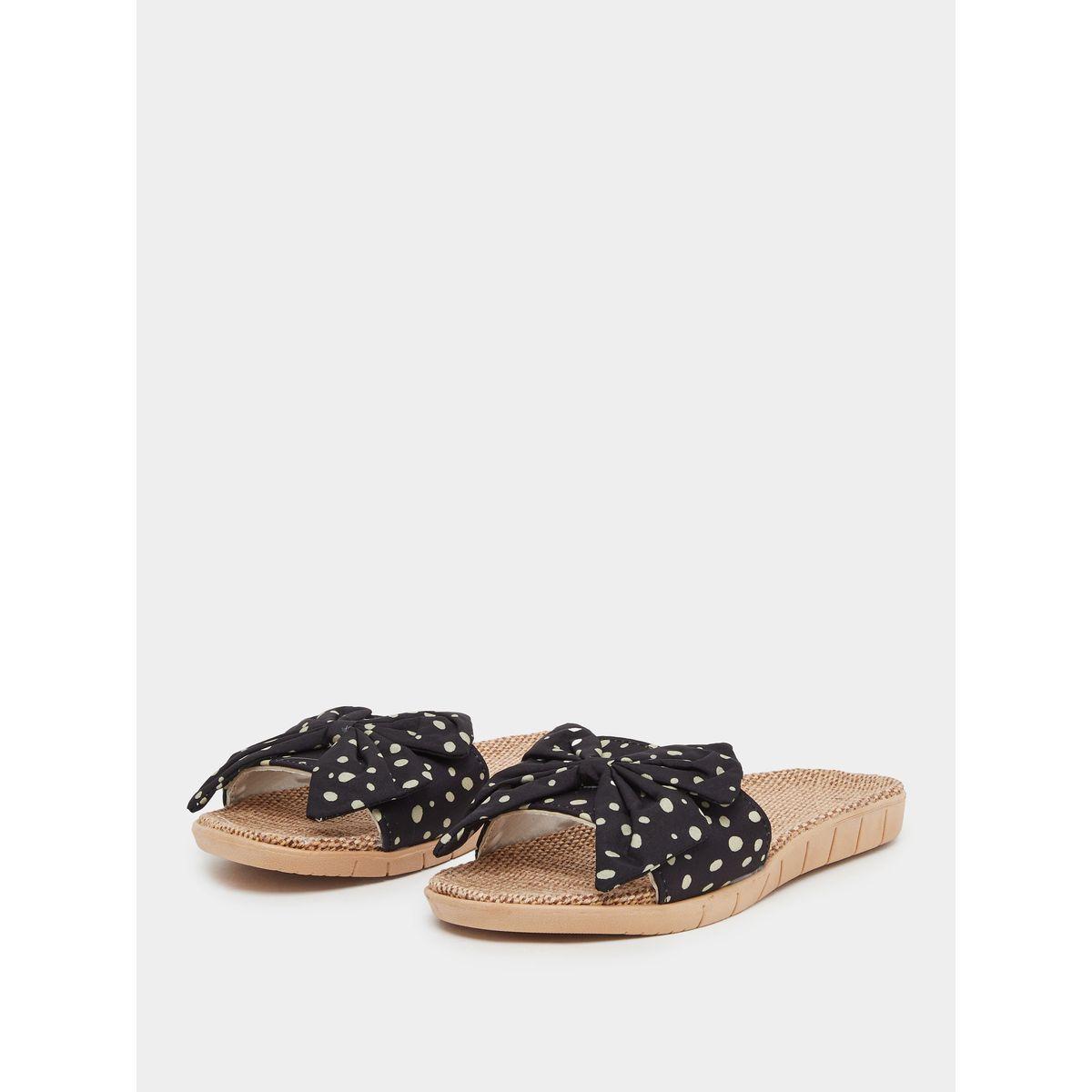 Styli Polka Dot Print Bow Detail Flat Sandals-women-shoes-sandals-flats-image-2