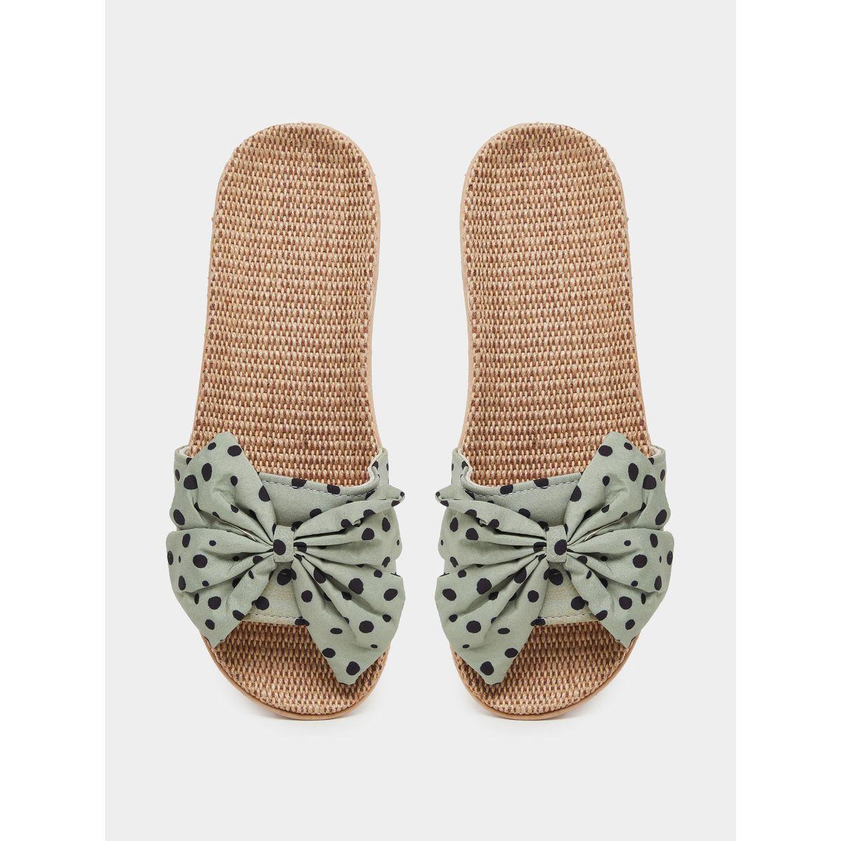 Styli Polka Dot Print Bow Detail Flat Sandals-women-shoes-flipflopsandslides-image-5