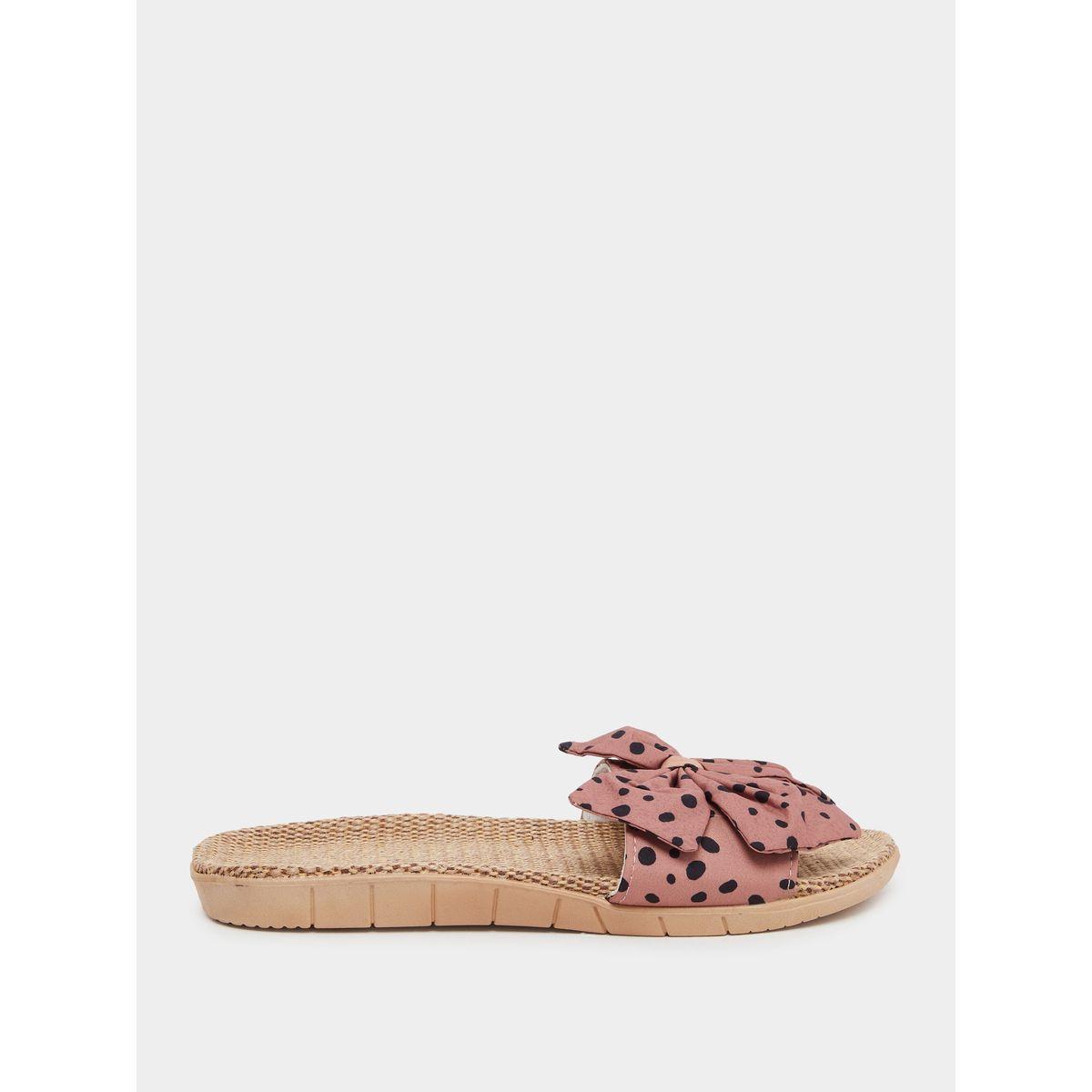 Styli Polka Dot Print Bow Detail Flat Sandals-women-shoes-flipflopsandslides-image-1