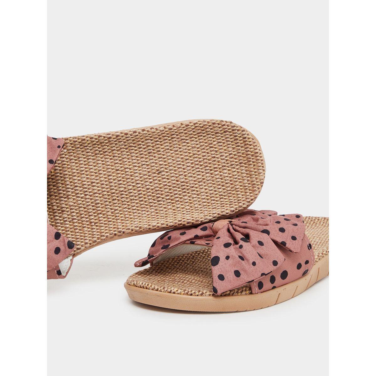 Styli Polka Dot Print Bow Detail Flat Sandals-women-shoes-flipflopsandslides-image-3