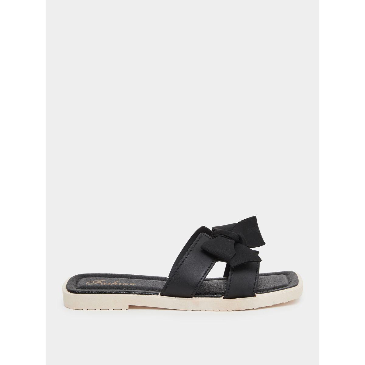 Styli Solid Bow Detail Flat Sandals-women-shoes-flipflopsandslides-image-1