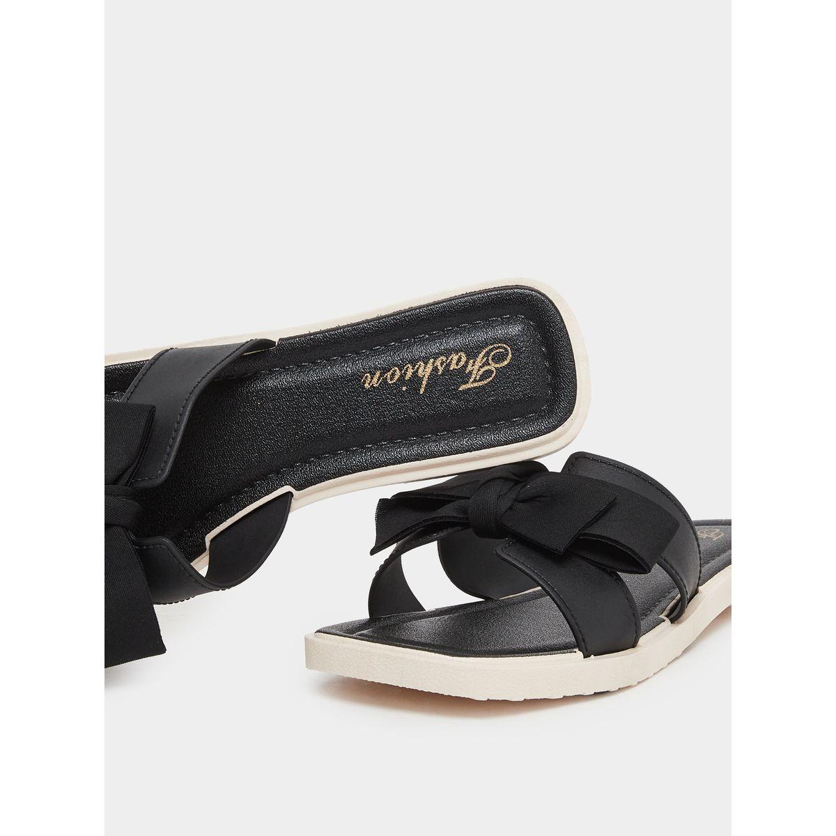 Styli Solid Bow Detail Flat Sandals-women-shoes-flipflopsandslides-image-3