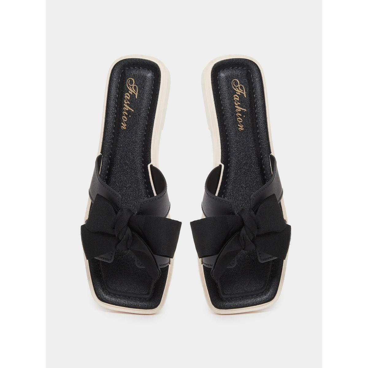 Styli Solid Bow Detail Flat Sandals-women-shoes-flipflopsandslides-image-5