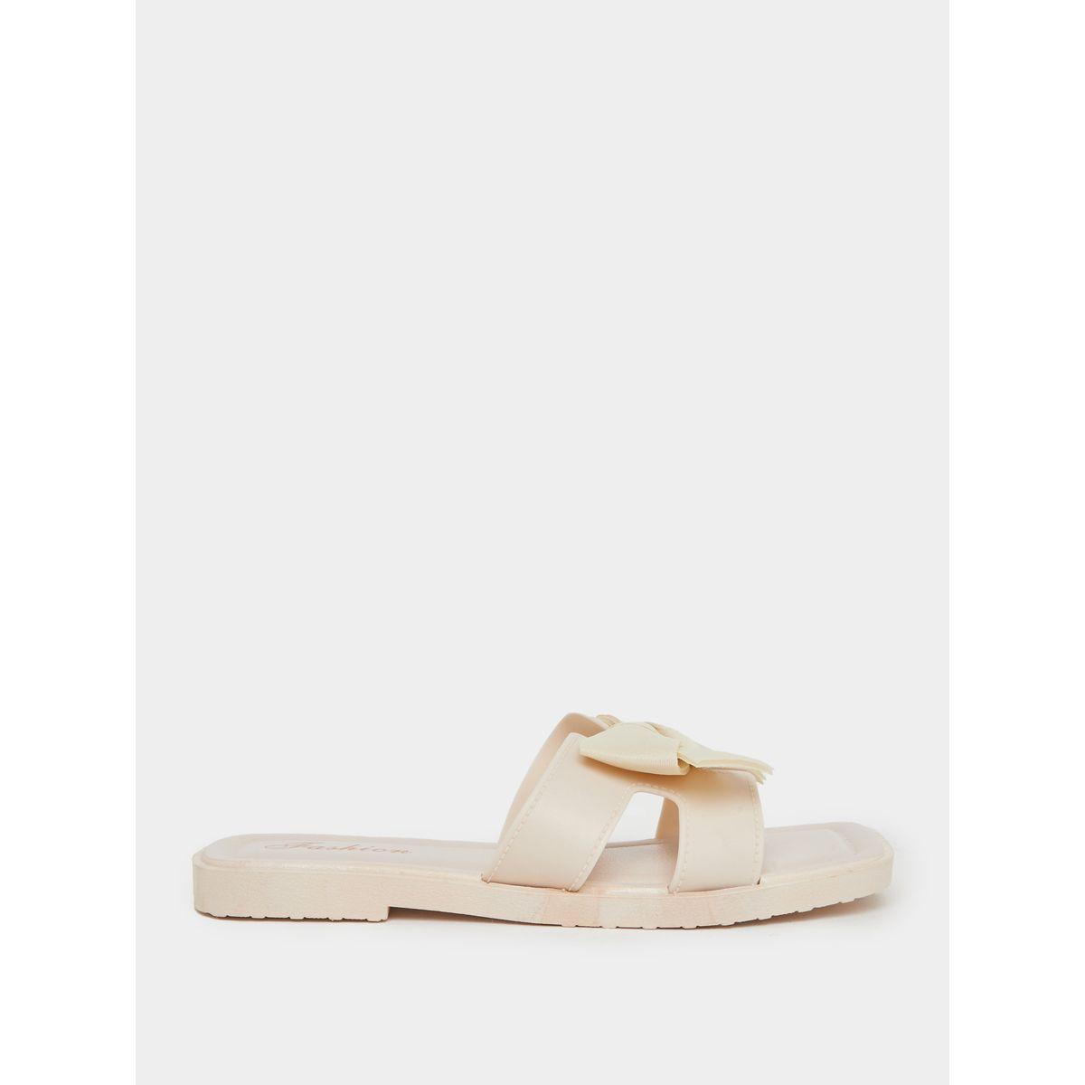 Styli Solid Bow Detail Flat Sandals-women-shoes-flipflopsandslides-image-1