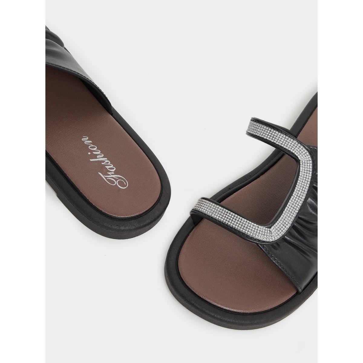 Styli Rhinestone Embellished Side Cut Out Vamp Flat Sandals-women-shoes-flipflopsandslides-image-3