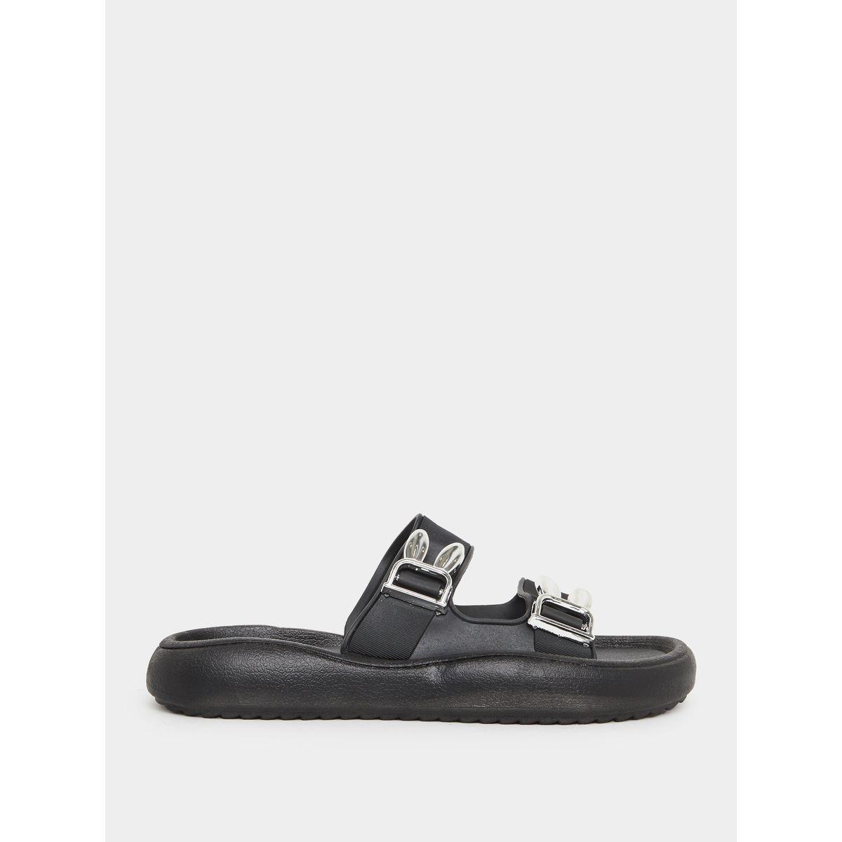 Styli Double Buckle Detail Slip On Slippers-women-shoes-flipflopsandslides-image-1