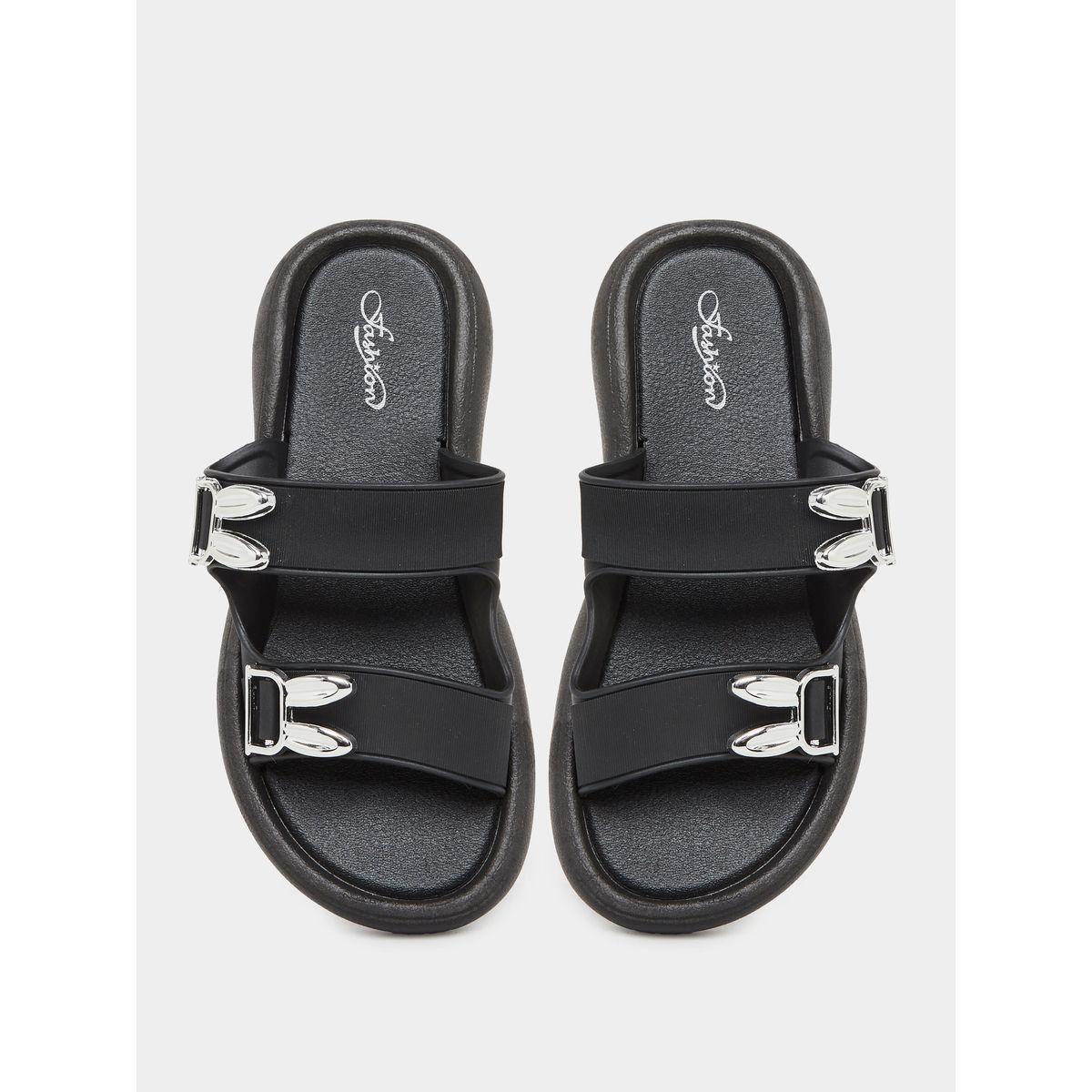Styli Double Buckle Detail Slip On Slippers-women-shoes-flipflopsandslides-image-5