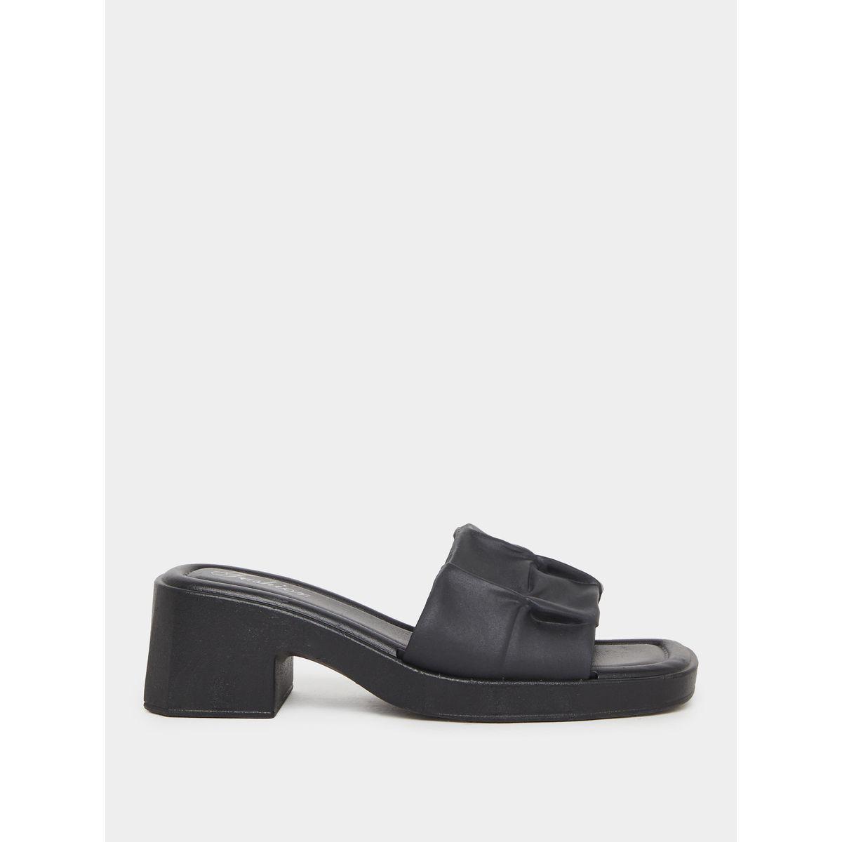 Styli Textured Strap Block Heel Slip On Sandals-women-shoes-heels-image-1