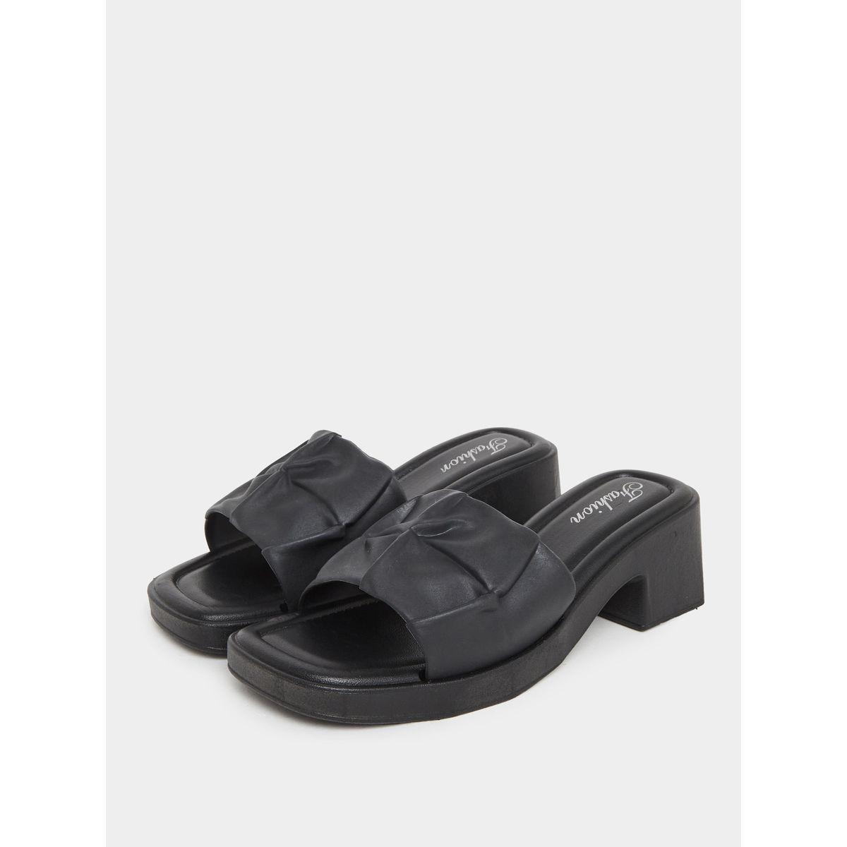 Styli Textured Strap Block Heel Slip On Sandals-women-shoes-heels-image-2
