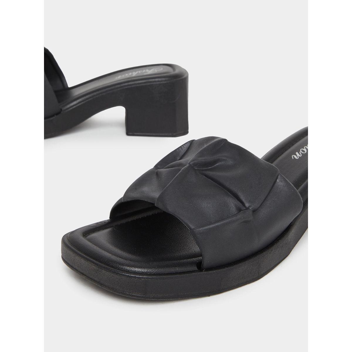 Styli Textured Strap Block Heel Slip On Sandals-women-shoes-heels-image-3