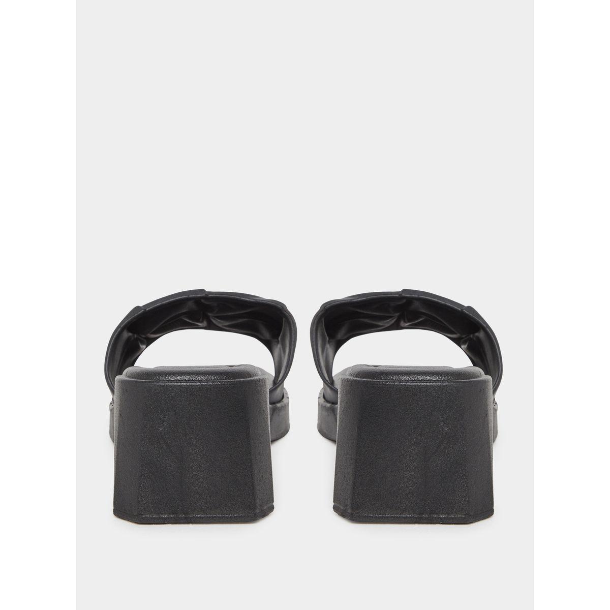 Styli Textured Strap Block Heel Slip On Sandals-women-shoes-heels-image-4