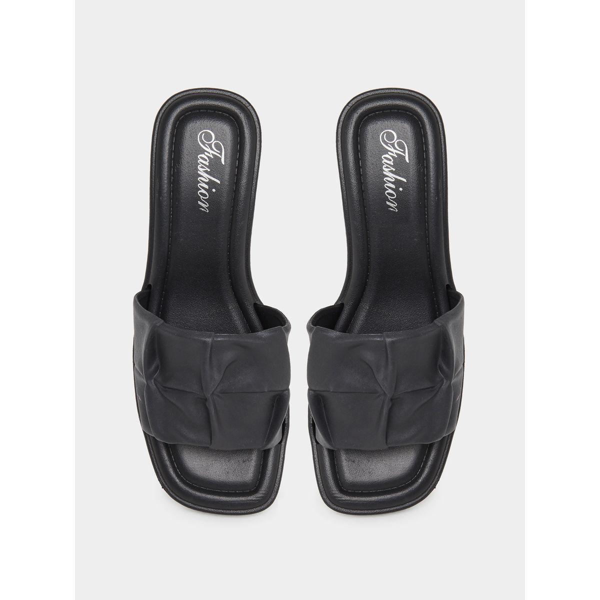 Styli Textured Strap Block Heel Slip On Sandals-women-shoes-heels-image-5