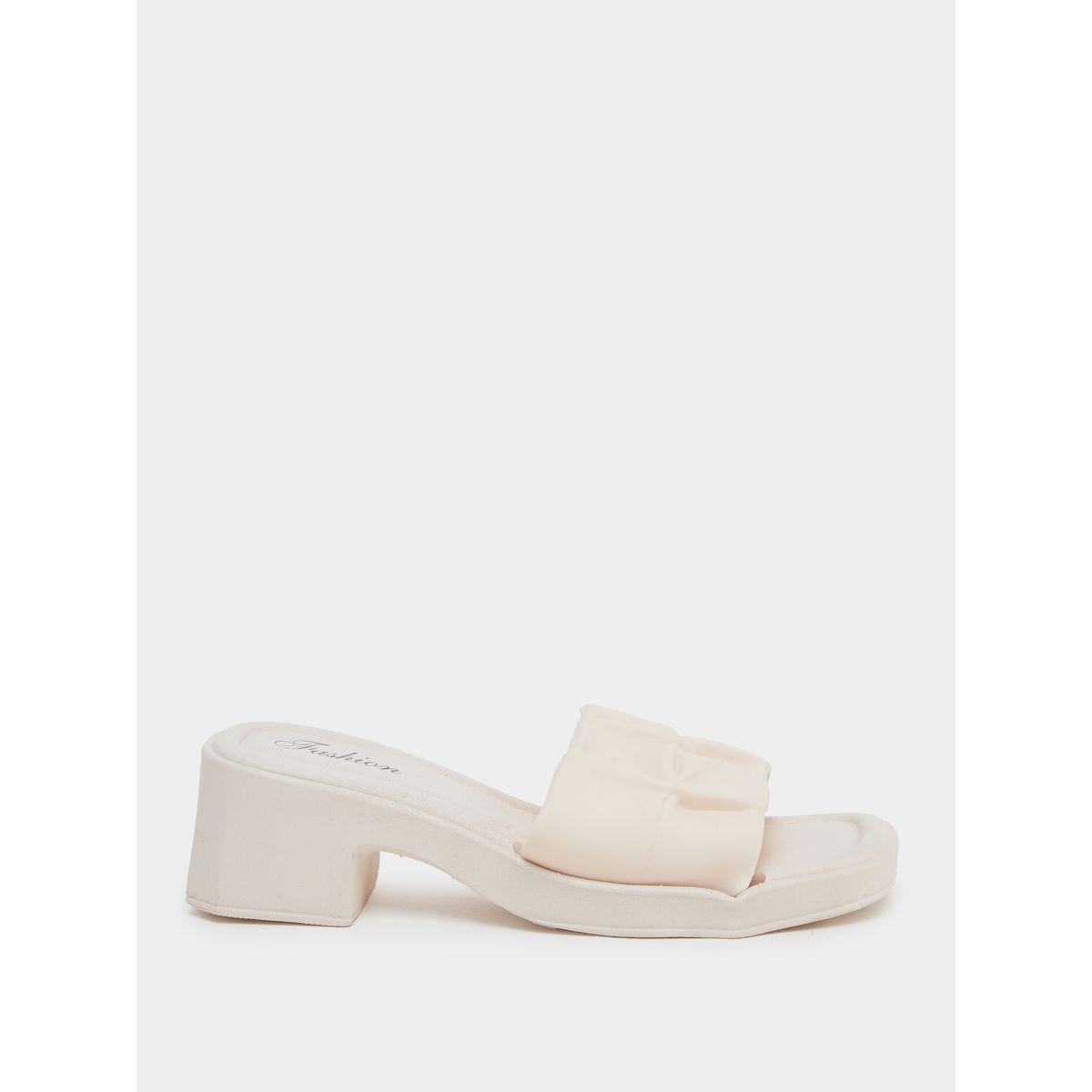 Styli Textured Strap Block Heel Slip On Sandals-women-shoes-heels-image-1