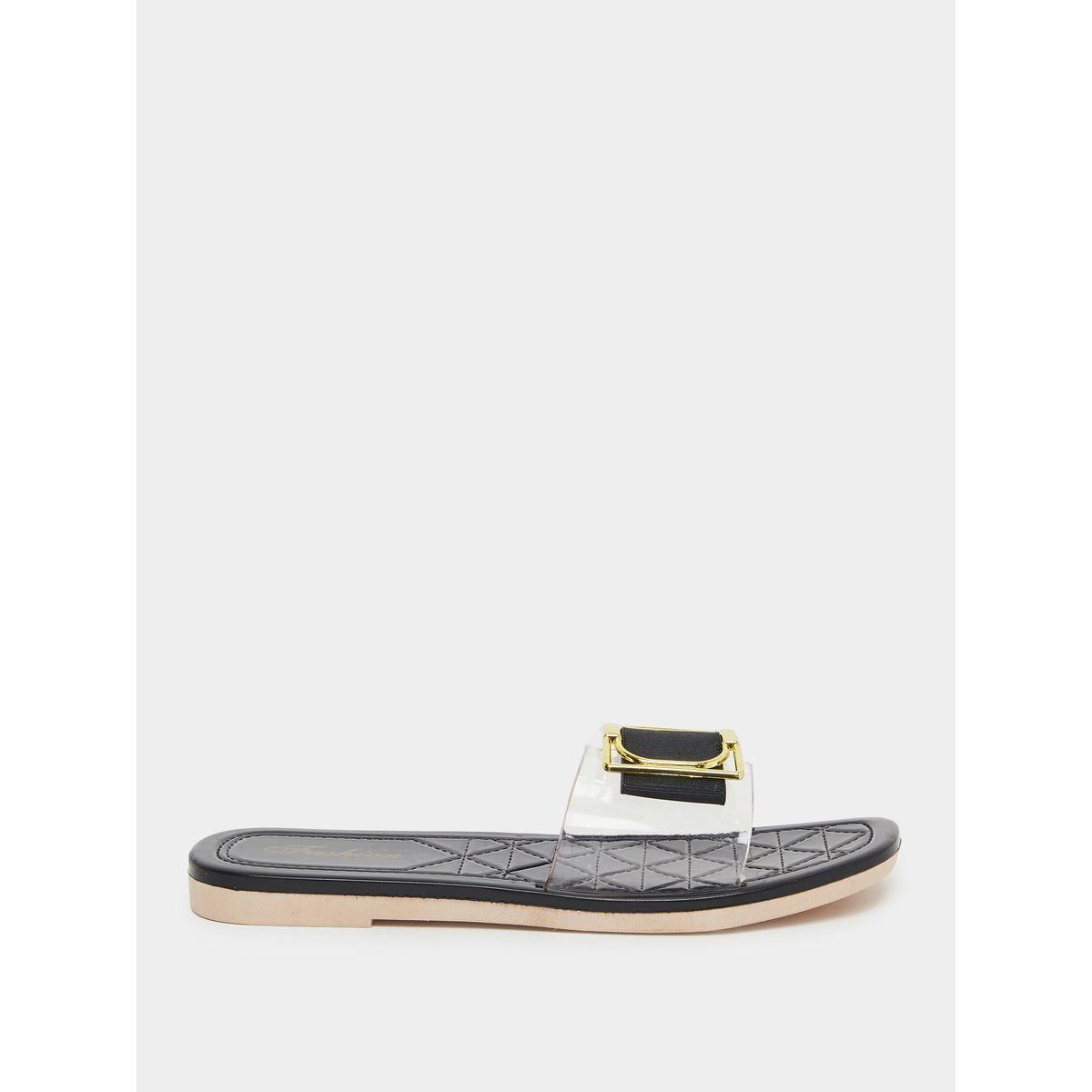 Styli Buckle Decoration Transparent Vamp Flat Sandals-women-shoes-sandals-flats-image-1