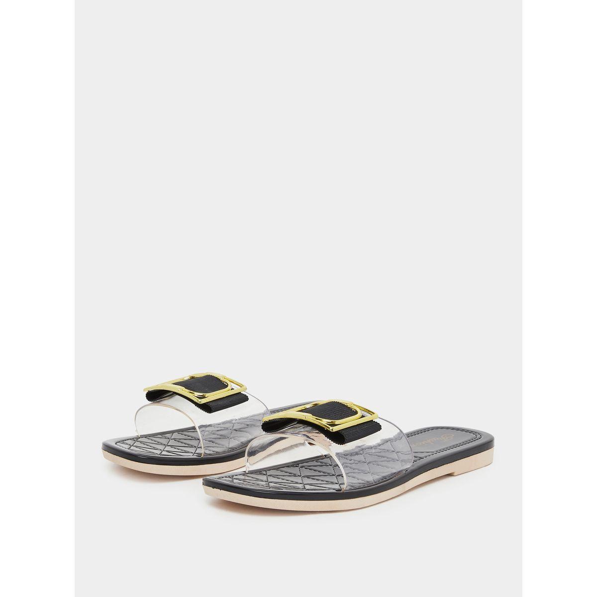 Styli Buckle Decoration Transparent Vamp Flat Sandals-women-shoes-sandals-flats-image-2