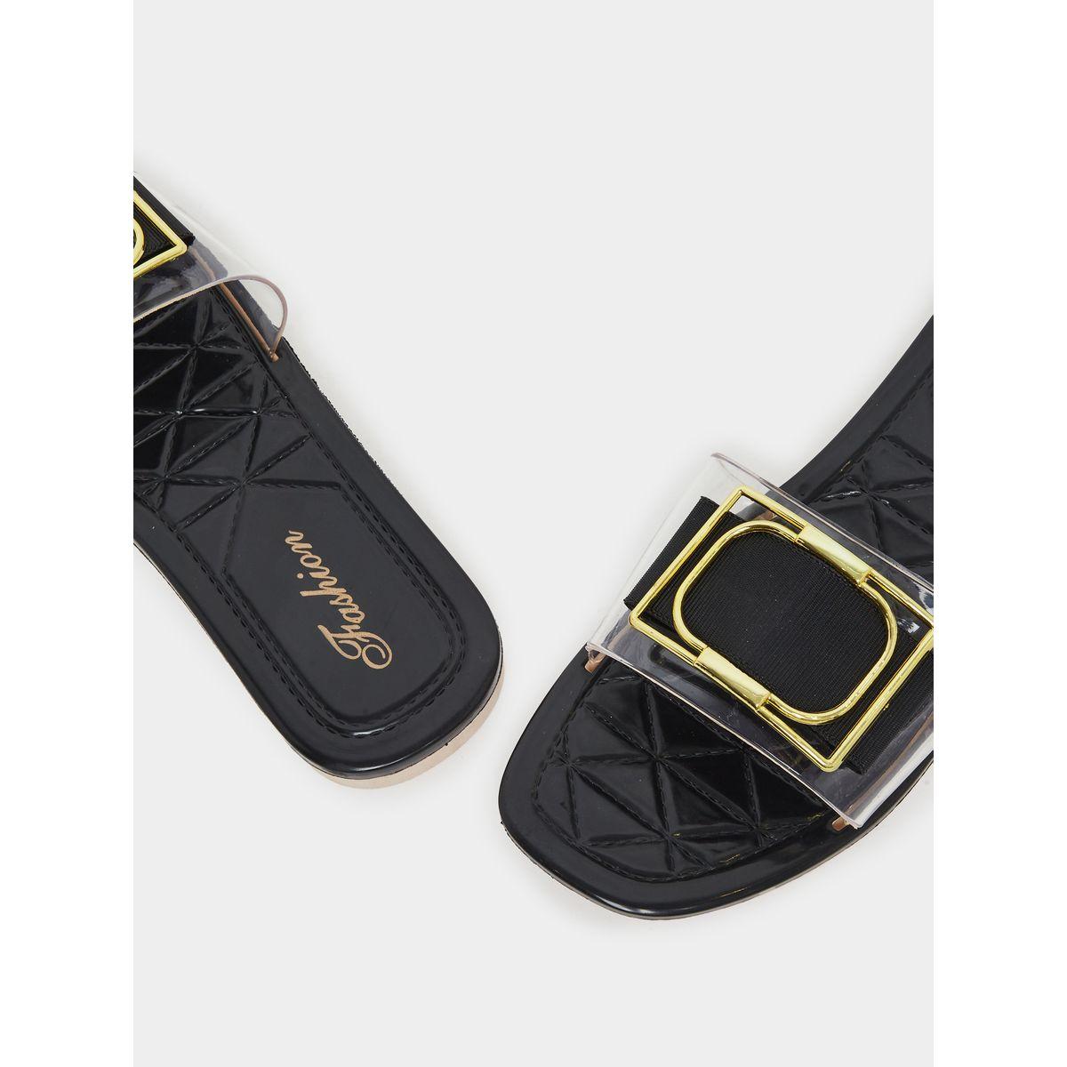 Styli Buckle Decoration Transparent Vamp Flat Sandals-women-shoes-sandals-flats-image-3