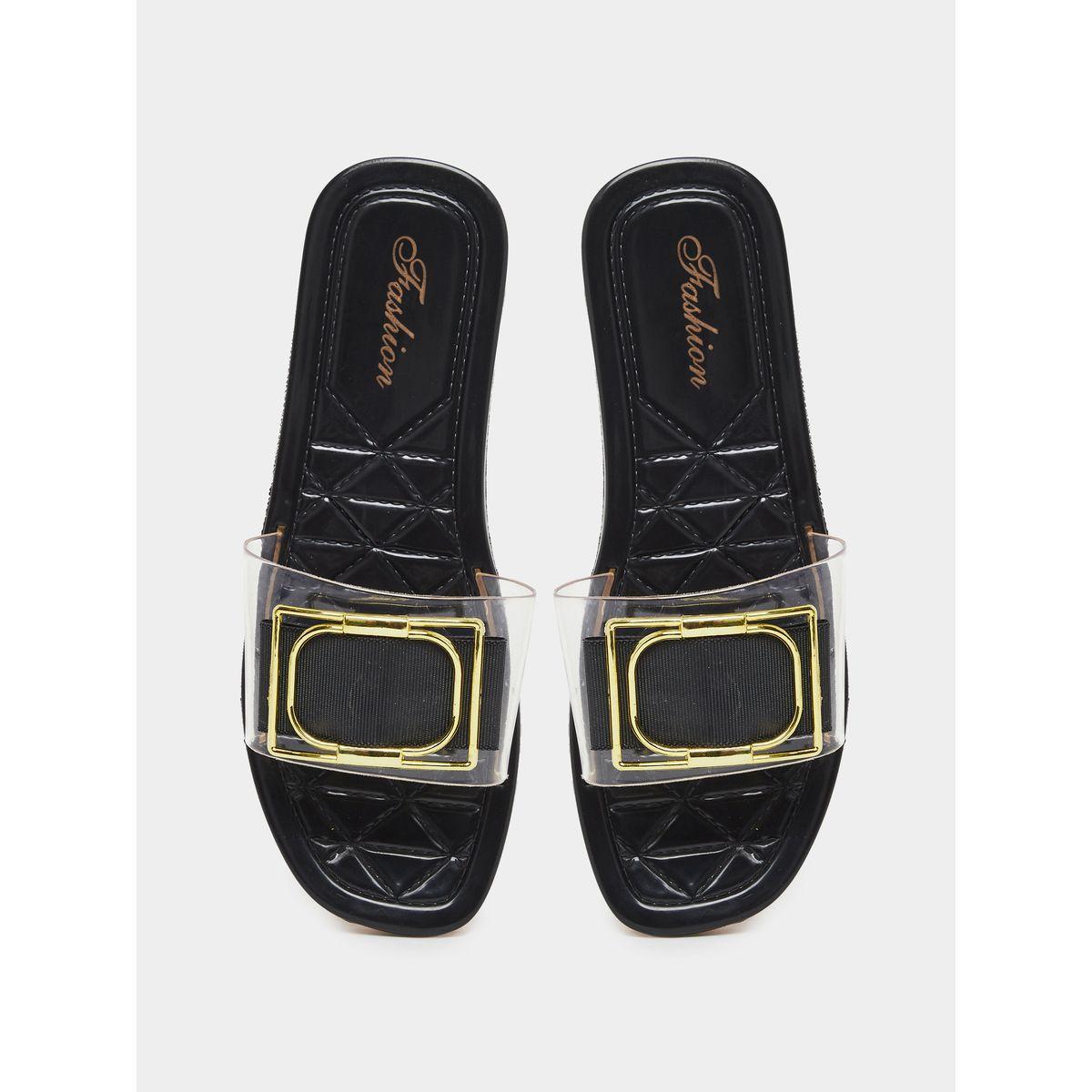 Styli Buckle Decoration Transparent Vamp Flat Sandals-women-shoes-sandals-flats-image-5