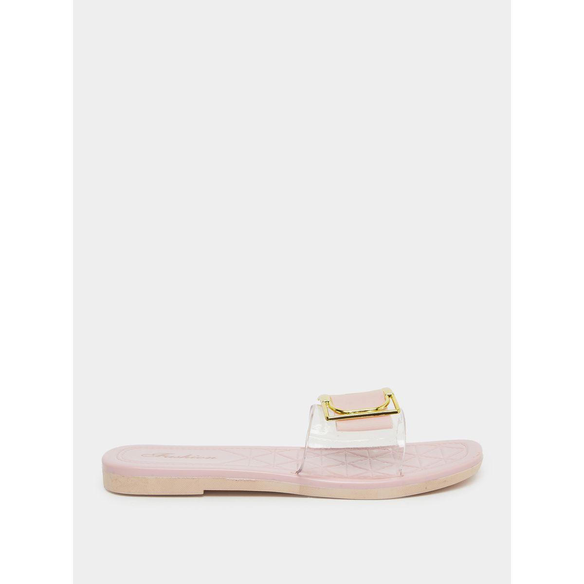 Styli Buckle Decoration Transparent Vamp Flat Sandals-women-shoes-flipflopsandslides-image-1