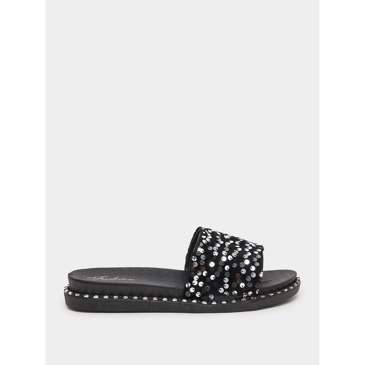 Styli Embellished Sequins Flat Sandals-women-shoes-sandals-flats-image-1