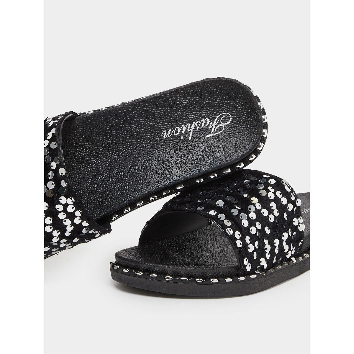 Styli Embellished Sequins Flat Sandals-women-shoes-sandals-flats-image-3