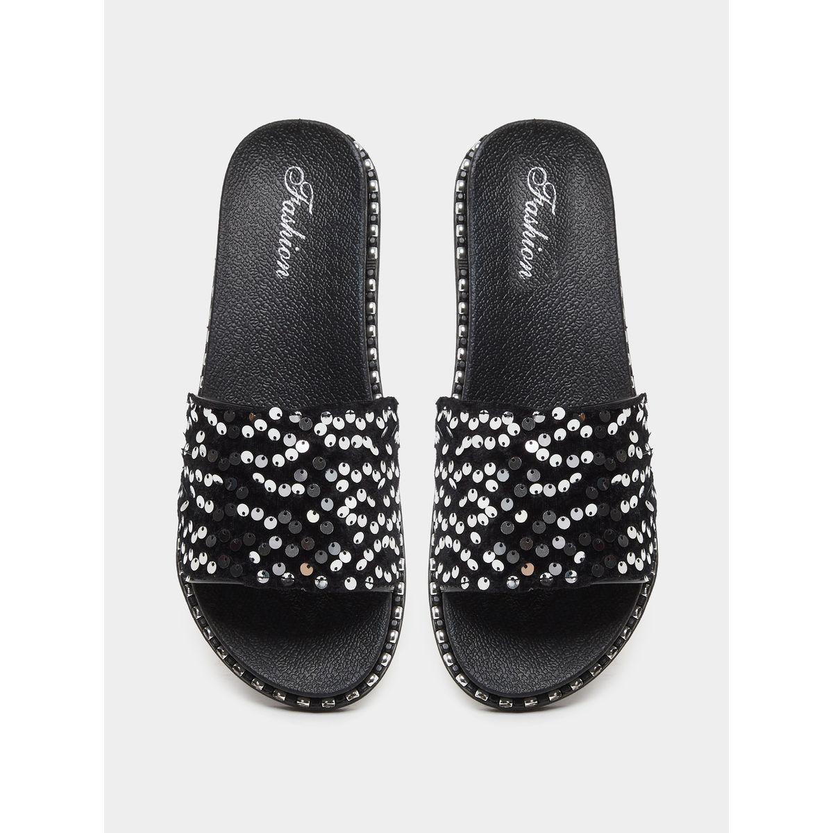 Styli Embellished Sequins Flat Sandals-women-shoes-sandals-flats-image-5
