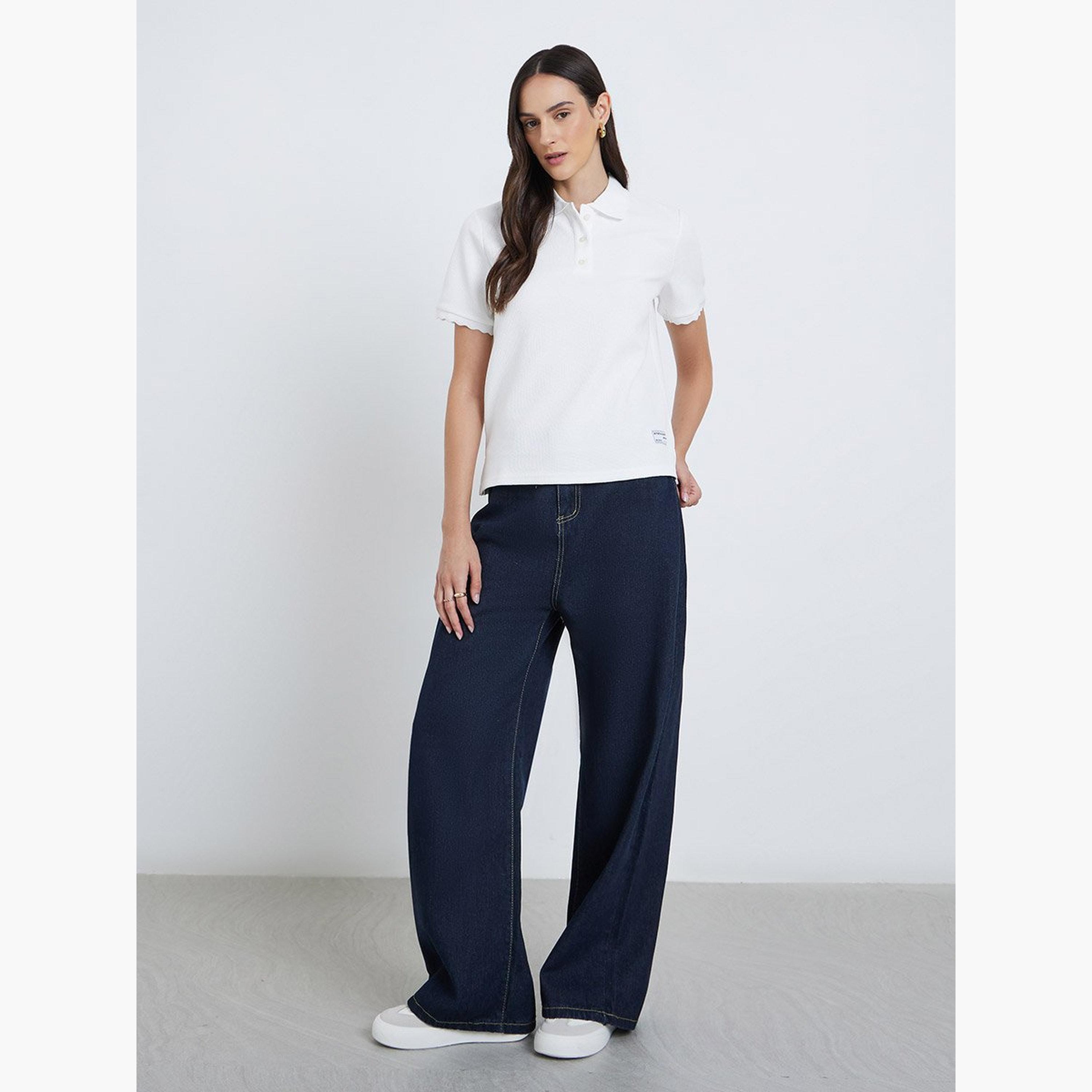 ستايلي - تي شيرت بولو سادة بأزرار وقصّة عادية-women-clothing-tshirts-image-2