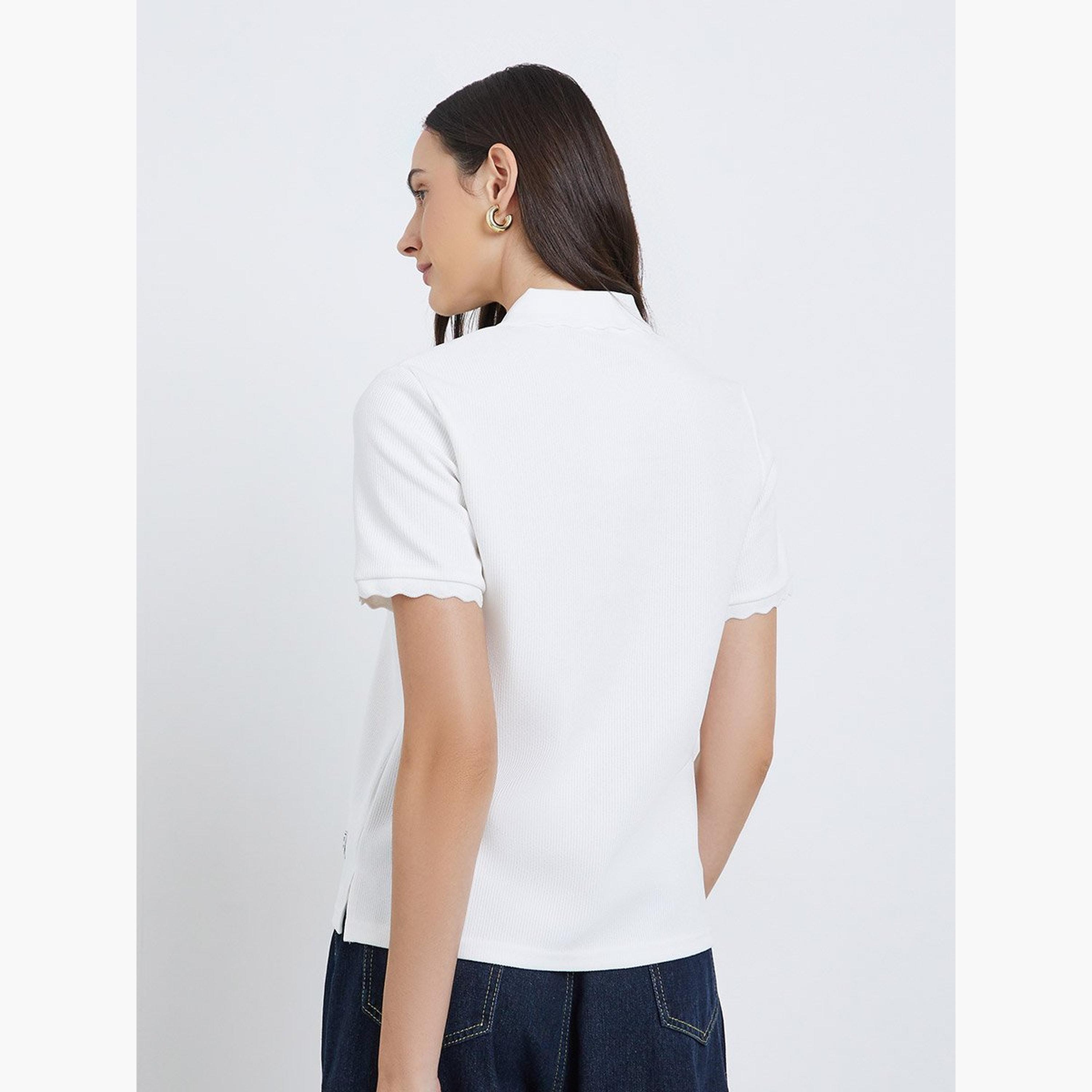 ستايلي - تي شيرت بولو سادة بأزرار وقصّة عادية-women-clothing-tshirts-image-4