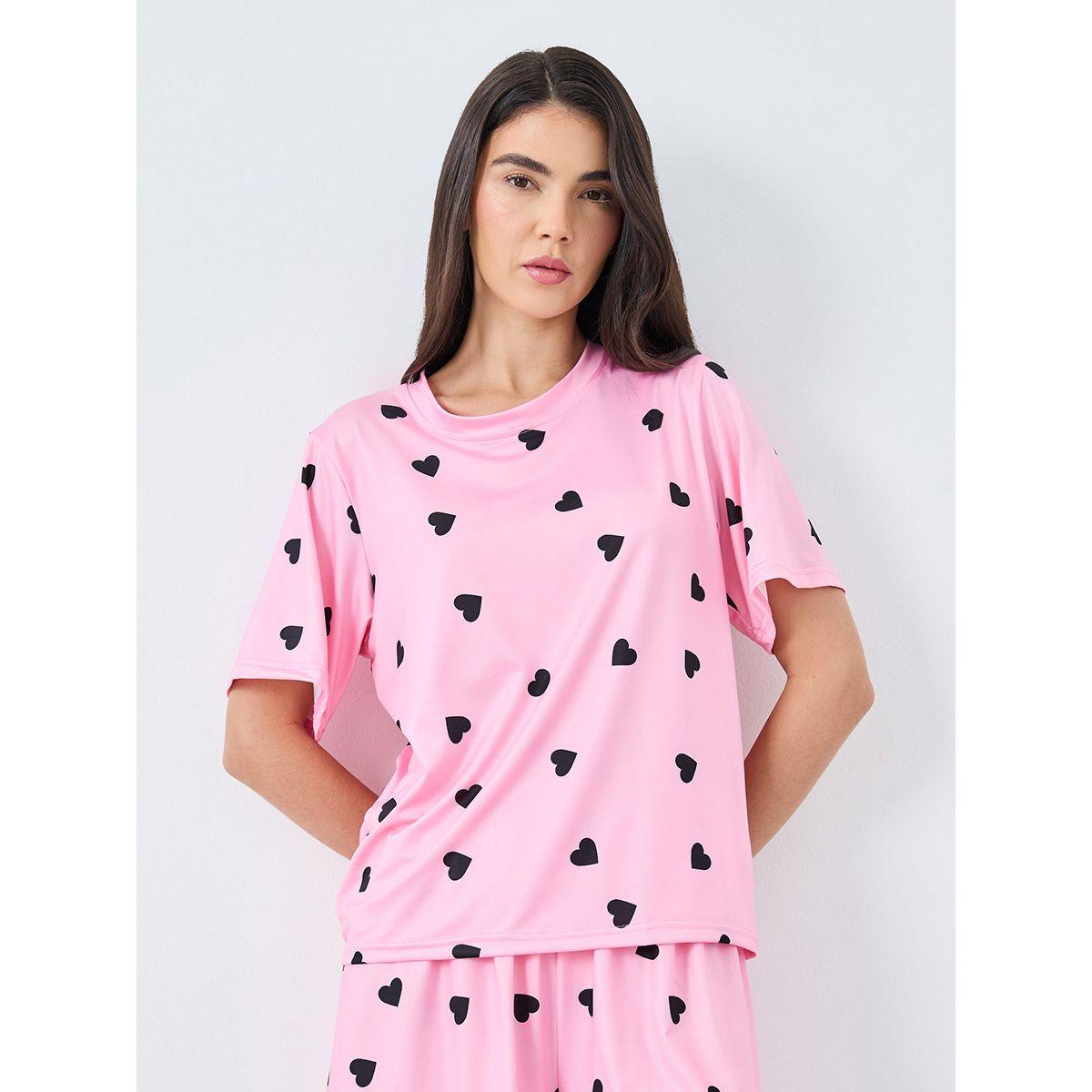 طقم منسق من شورت بيجاما وتيشيرت مُطبع بالكامل-women-clothing-nightwear-pyjamas-shortsets-image-3