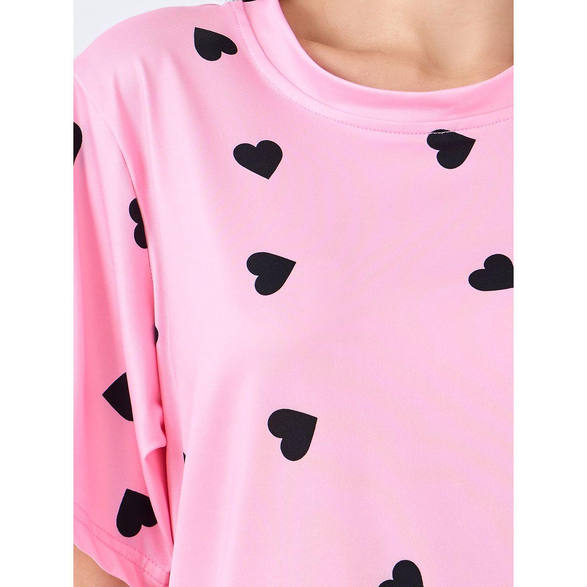 Styli All Over Heart Print T-Shirt and Shorts Set-women-clothing-nightwear-pyjamas-shortsets-image-4