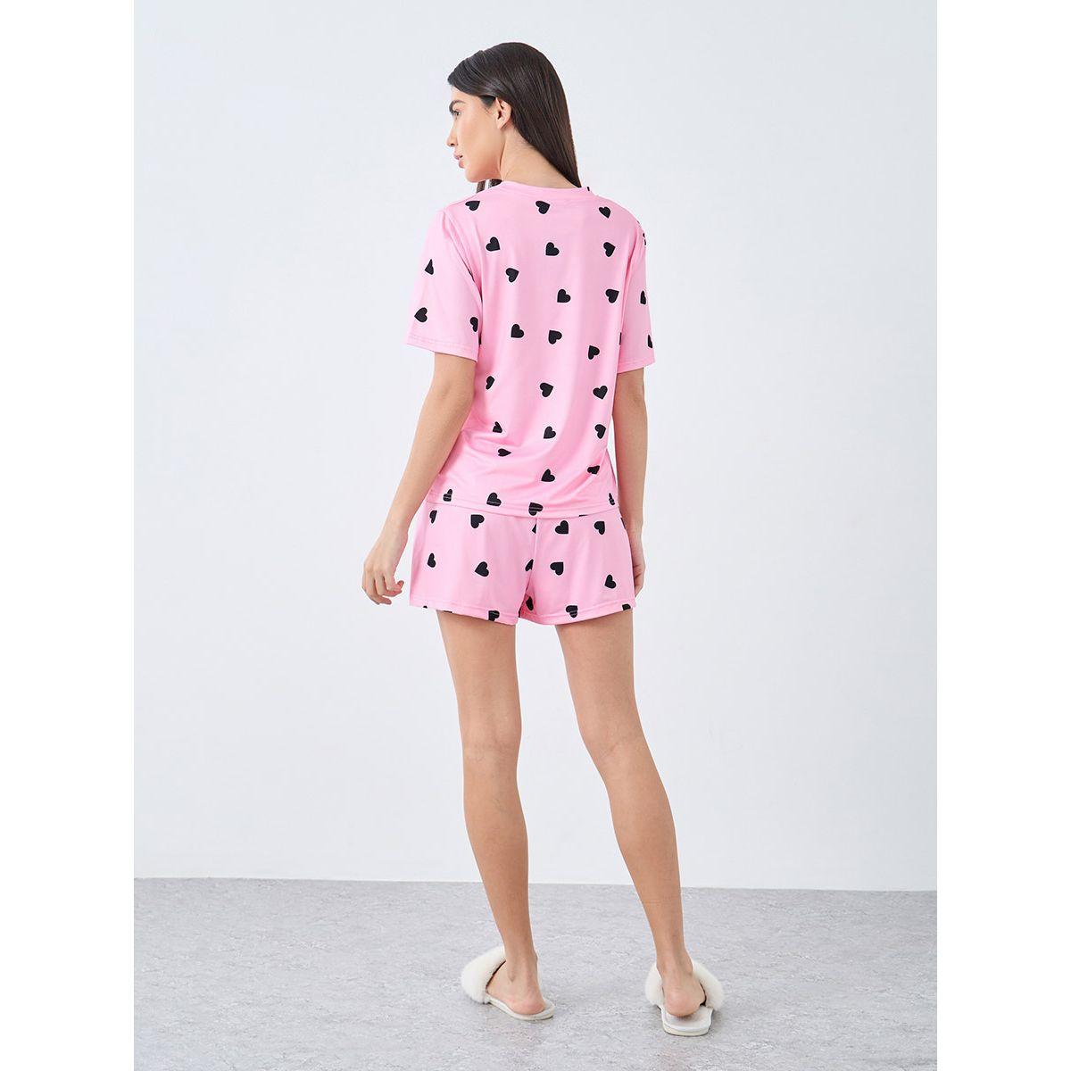 Styli All Over Heart Print T-Shirt and Shorts Set-women-clothing-nightwear-pyjamas-shortsets-image-5