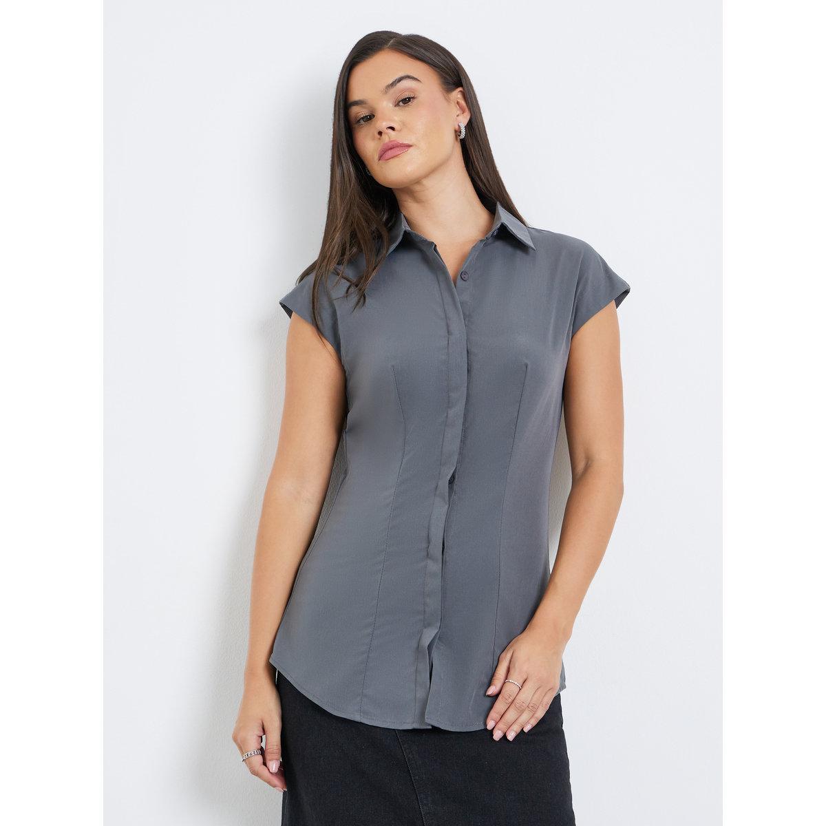 Styli Solid Spread Collar Longline Shirt-women-clothing-shirtsandblouses-shirts-image-1