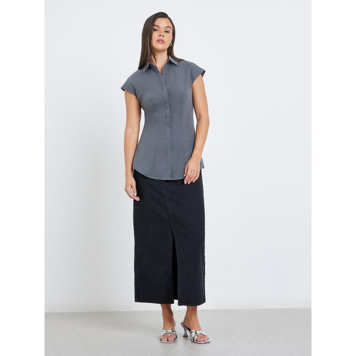 Styli Solid Spread Collar Longline Shirt-women-clothing-shirtsandblouses-shirts-image-2