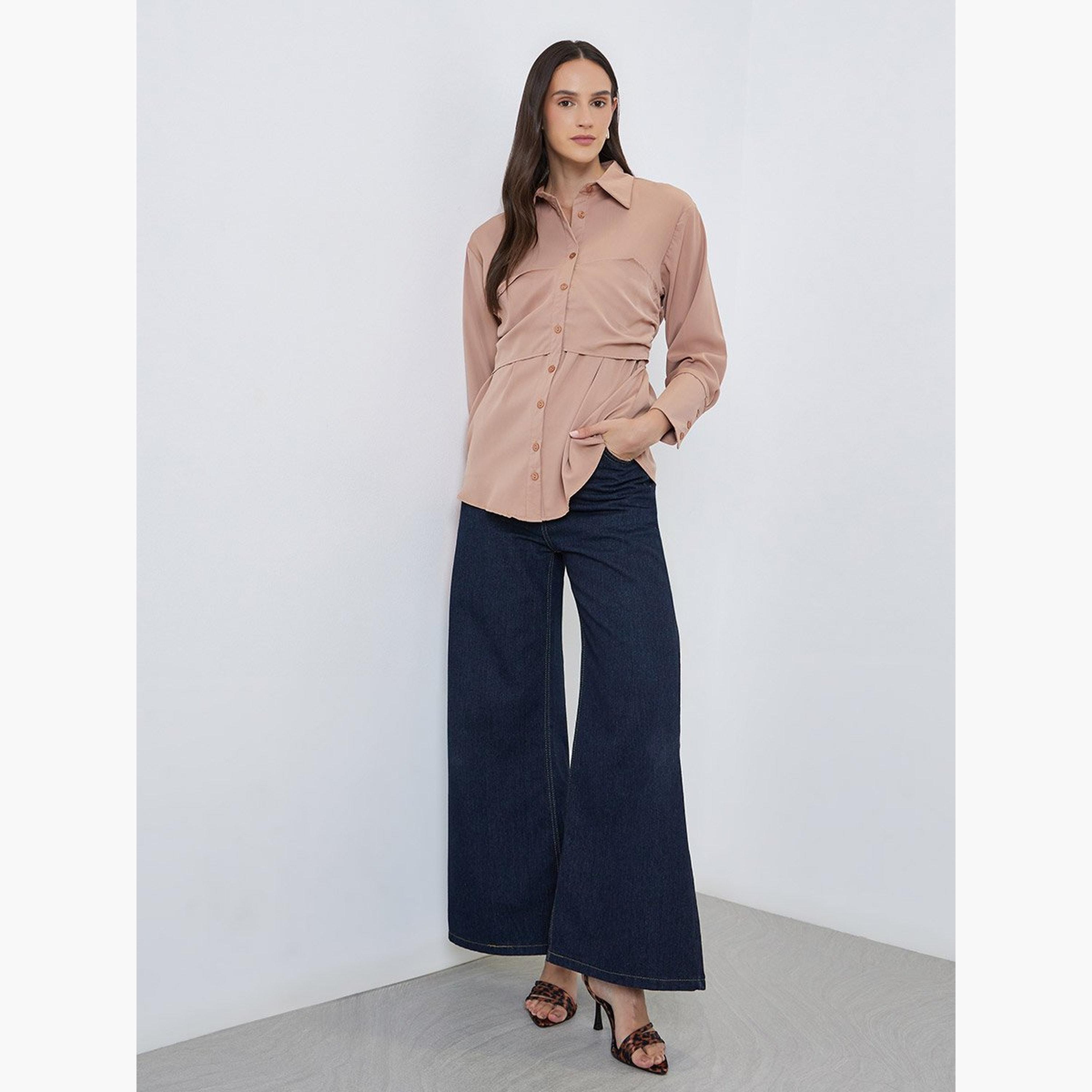 Styli Spread Collar Buttoned Long Sleeve Shirt-women-clothing-shirtsandblouses-shirts-image-2
