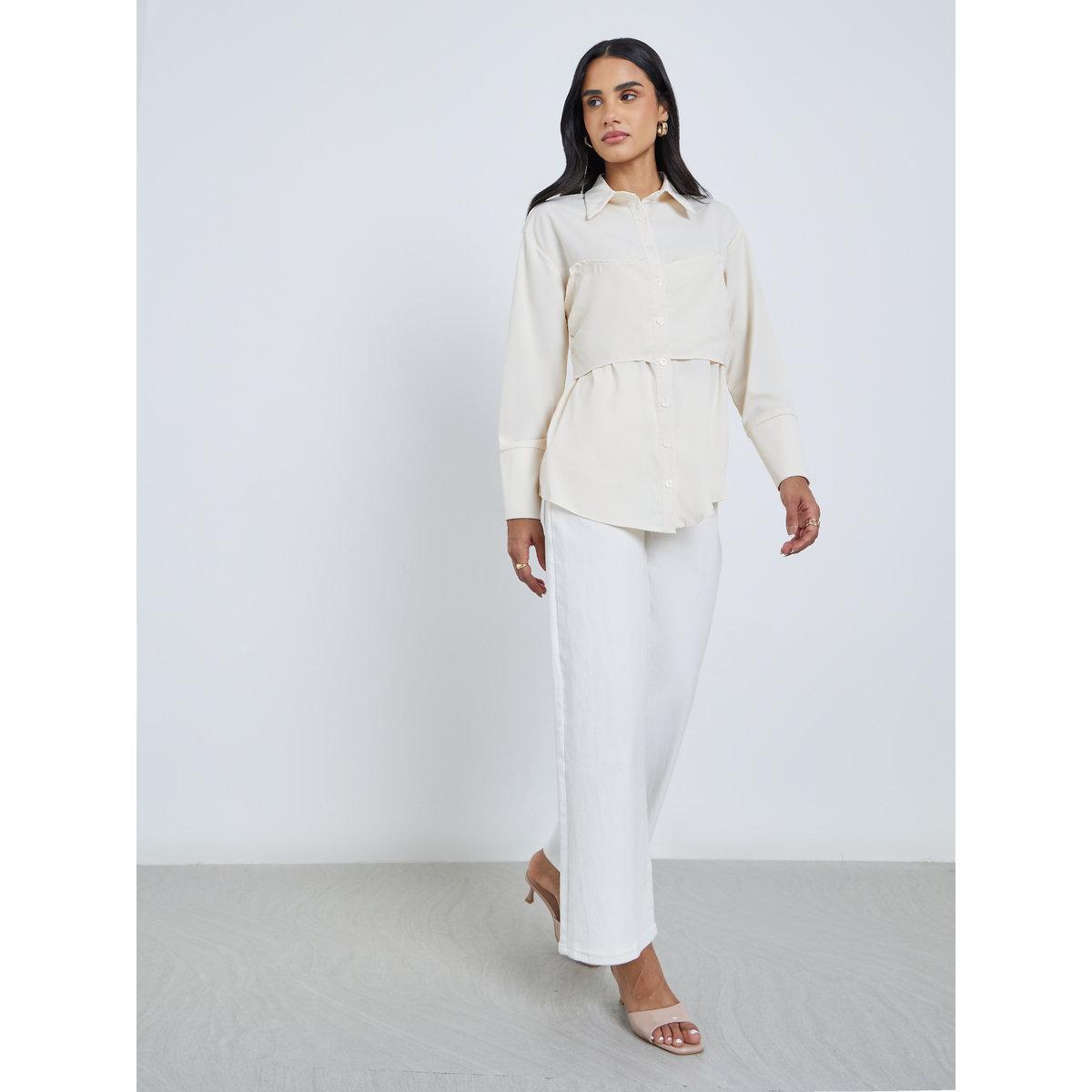 Styli Spread Collar Buttoned Long Sleeve Shirt-women-clothing-shirtsandblouses-shirts-image-2