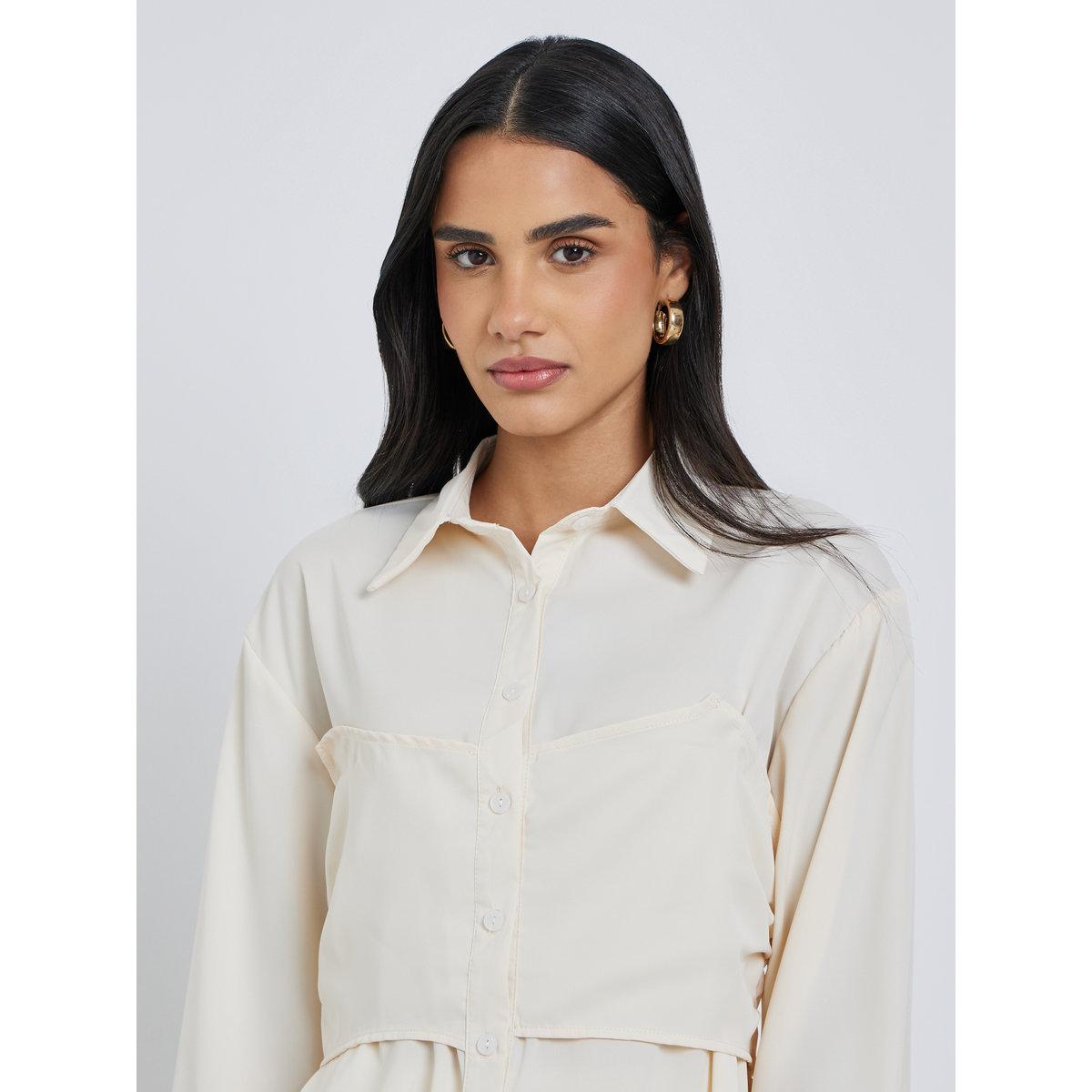 Styli Spread Collar Buttoned Long Sleeve Shirt-women-clothing-shirtsandblouses-shirts-image-3