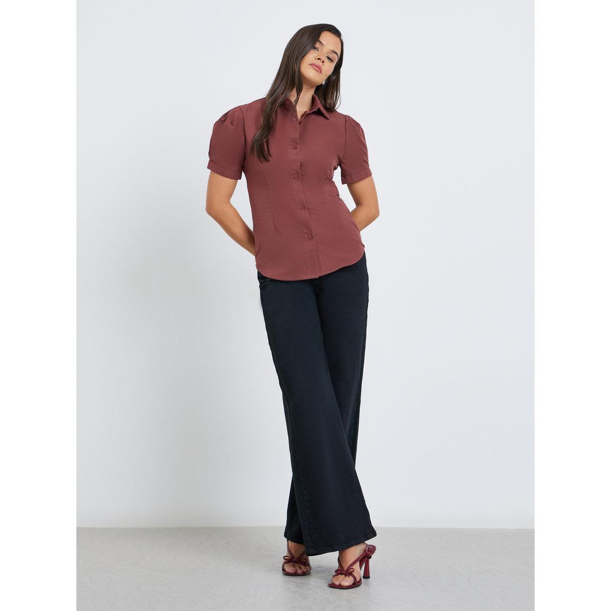Styli Spread Collar Puff Sleeve Buttoned Shirt-women-clothing-shirtsandblouses-shirts-image-2
