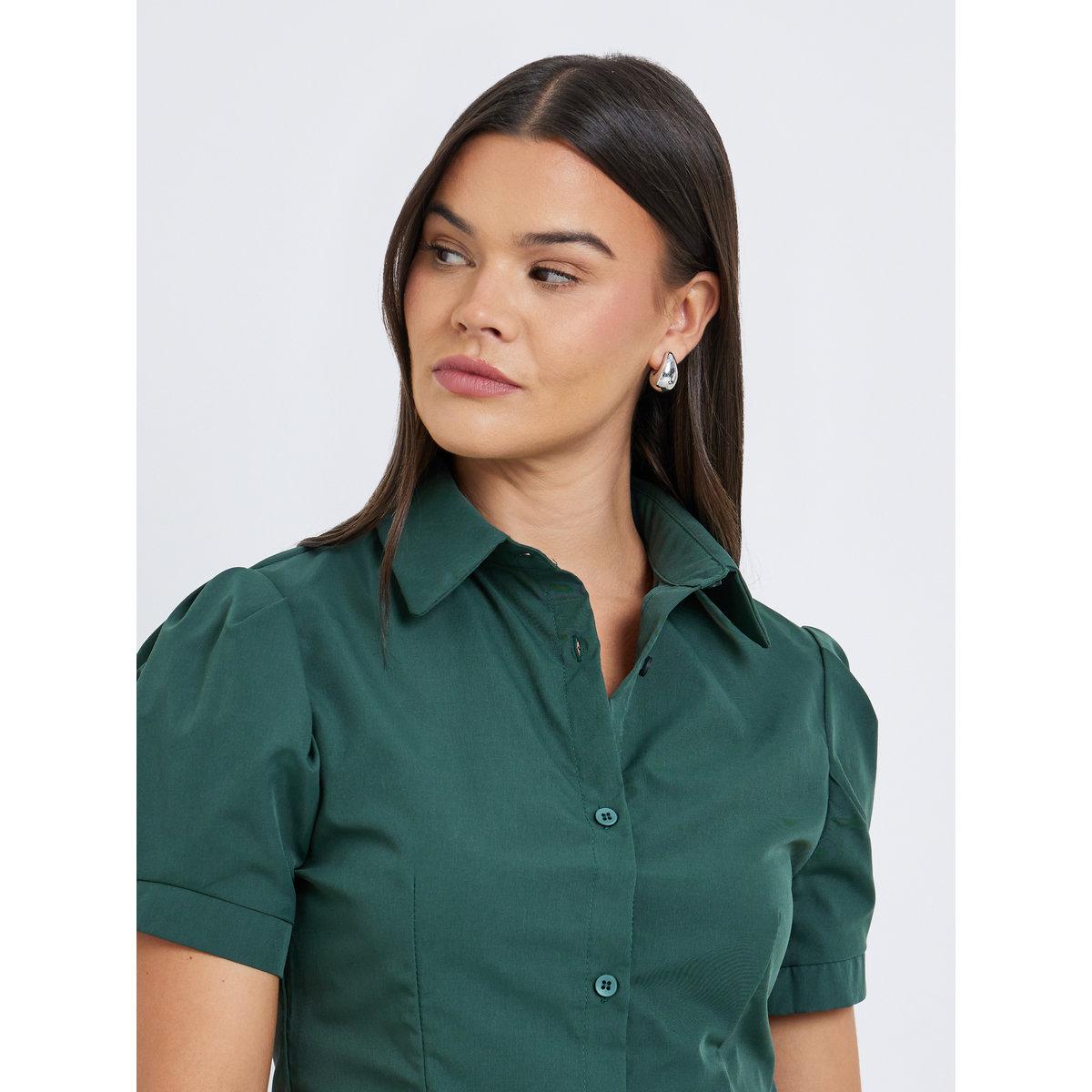 Styli Spread Collar Puff Sleeve Buttoned Shirt-women-clothing-shirtsandblouses-shirts-image-3