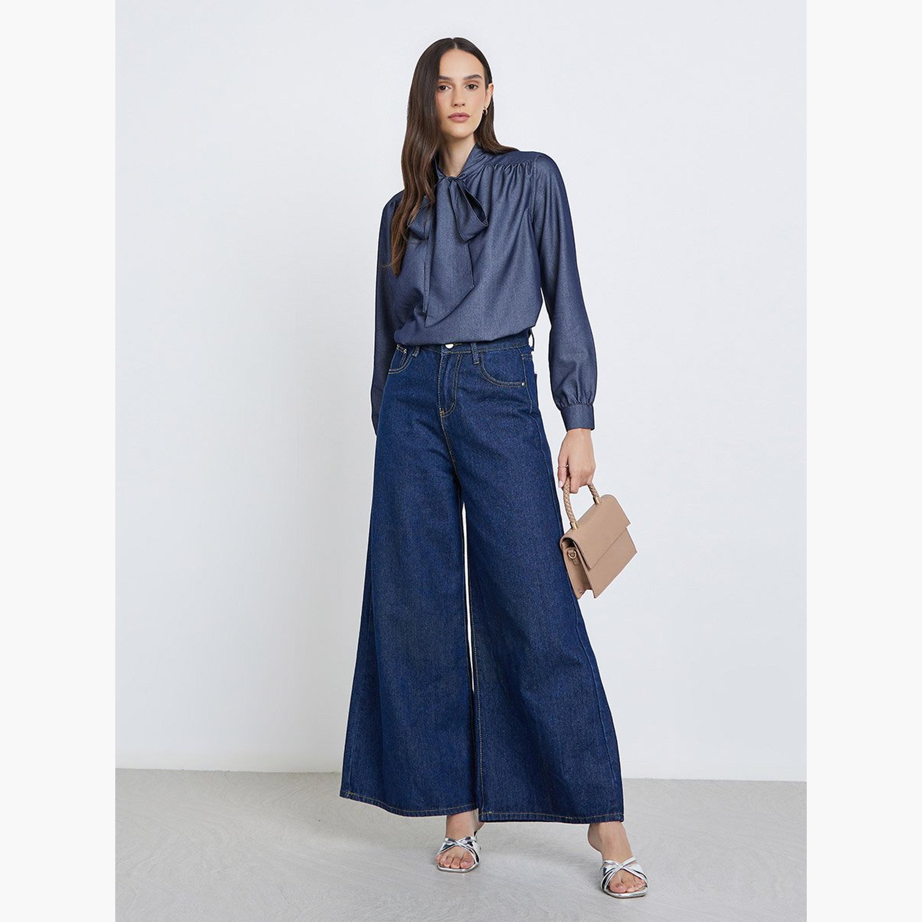 ستايلي - بلوزة بربطة عنق على شكل فيونكة وأكمام منفوخة-women-clothing-shirtsandblouses-blouses-image-3