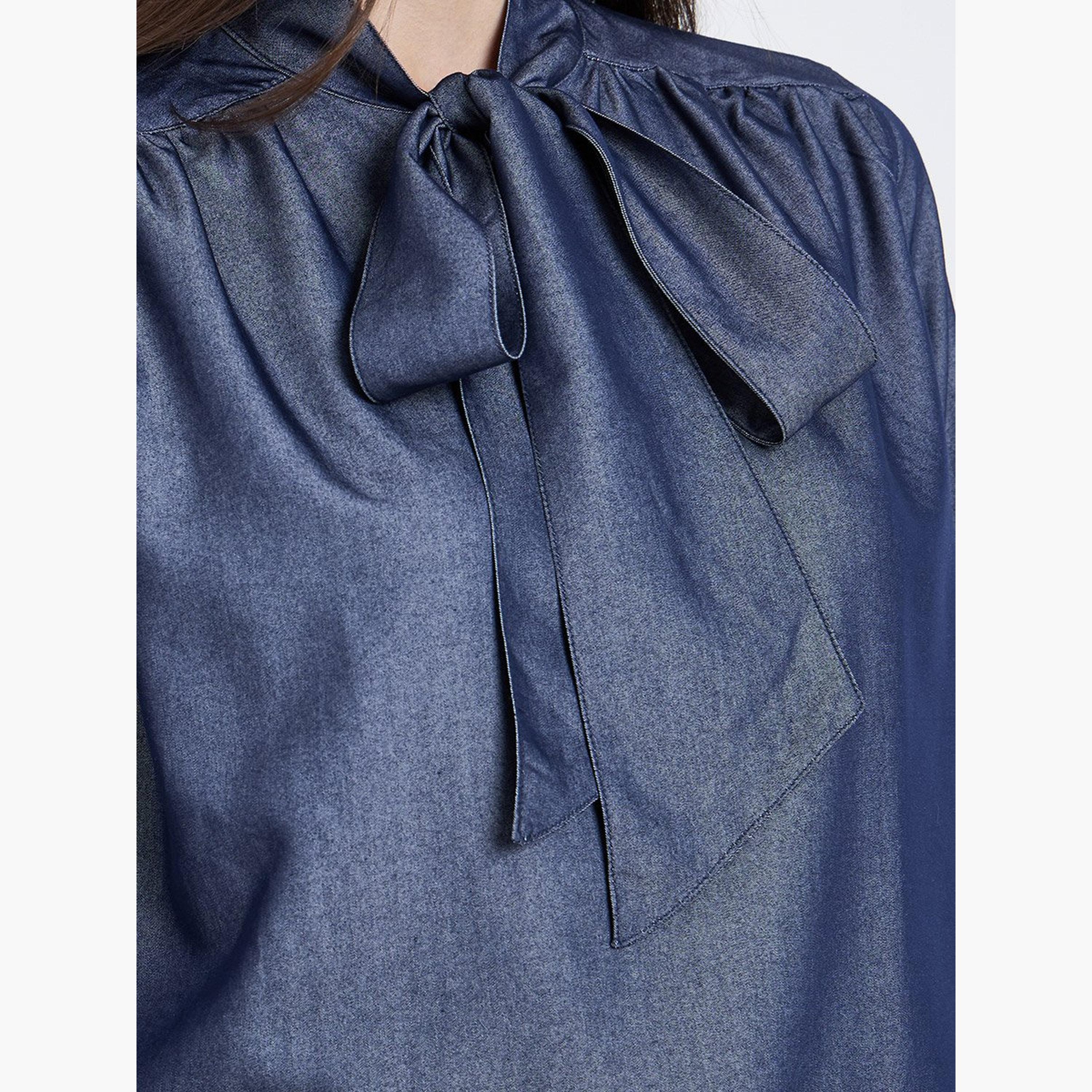 ستايلي - بلوزة بربطة عنق على شكل فيونكة وأكمام منفوخة-women-clothing-shirtsandblouses-blouses-image-4