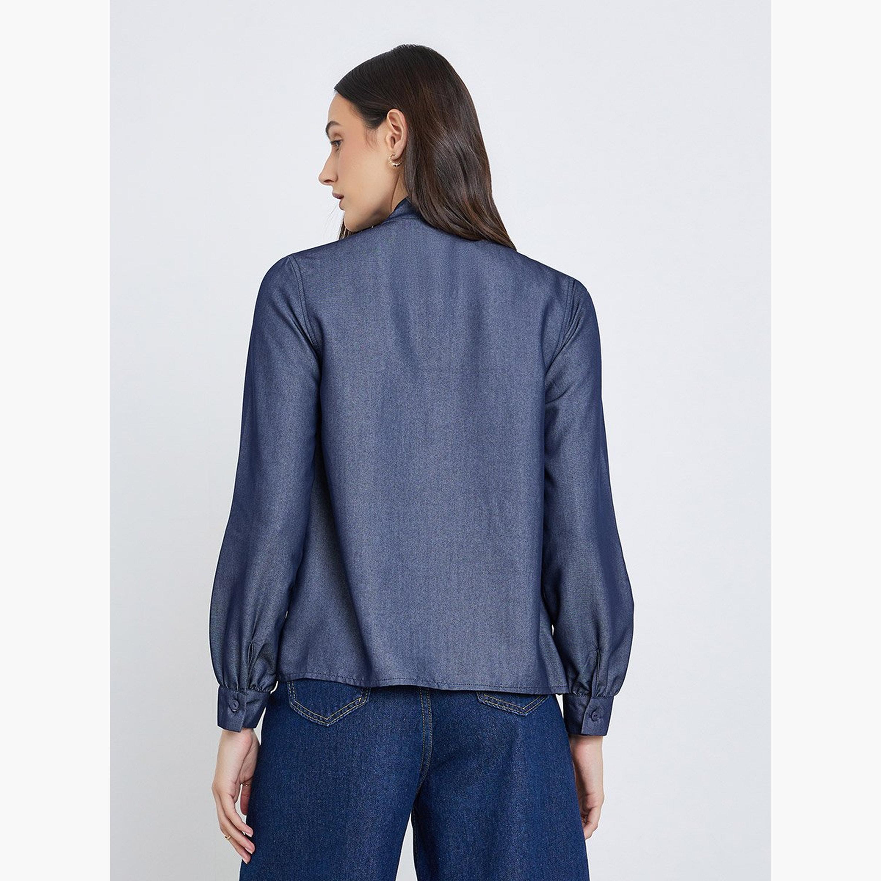 ستايلي - بلوزة بربطة عنق على شكل فيونكة وأكمام منفوخة-women-clothing-shirtsandblouses-blouses-image-5