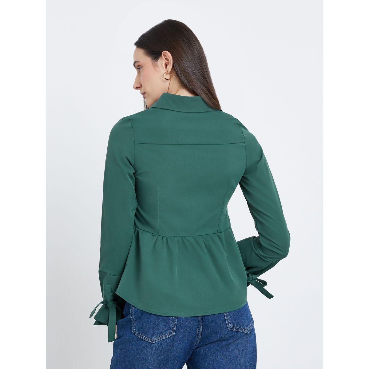 Styli Women Green Asymmetric Style Peplum Shirt-women-clothing-shirtsandblouses-shirts-image-4