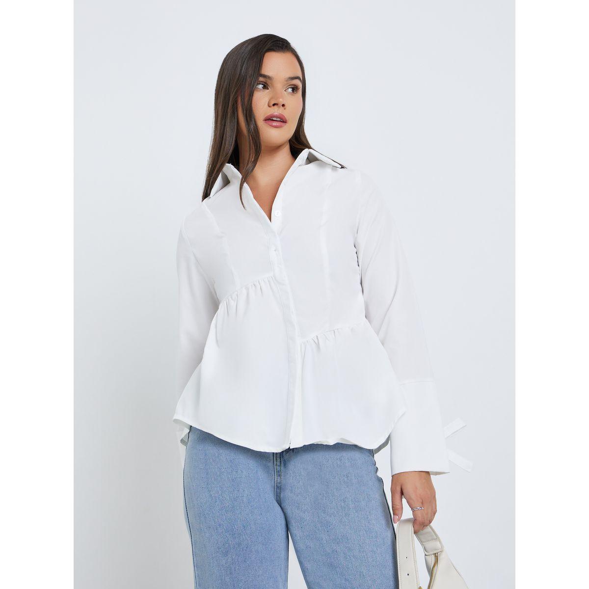 Styli Women White Asymmetric Style Peplum Shirt-women-clothing-shirtsandblouses-shirts-image-1