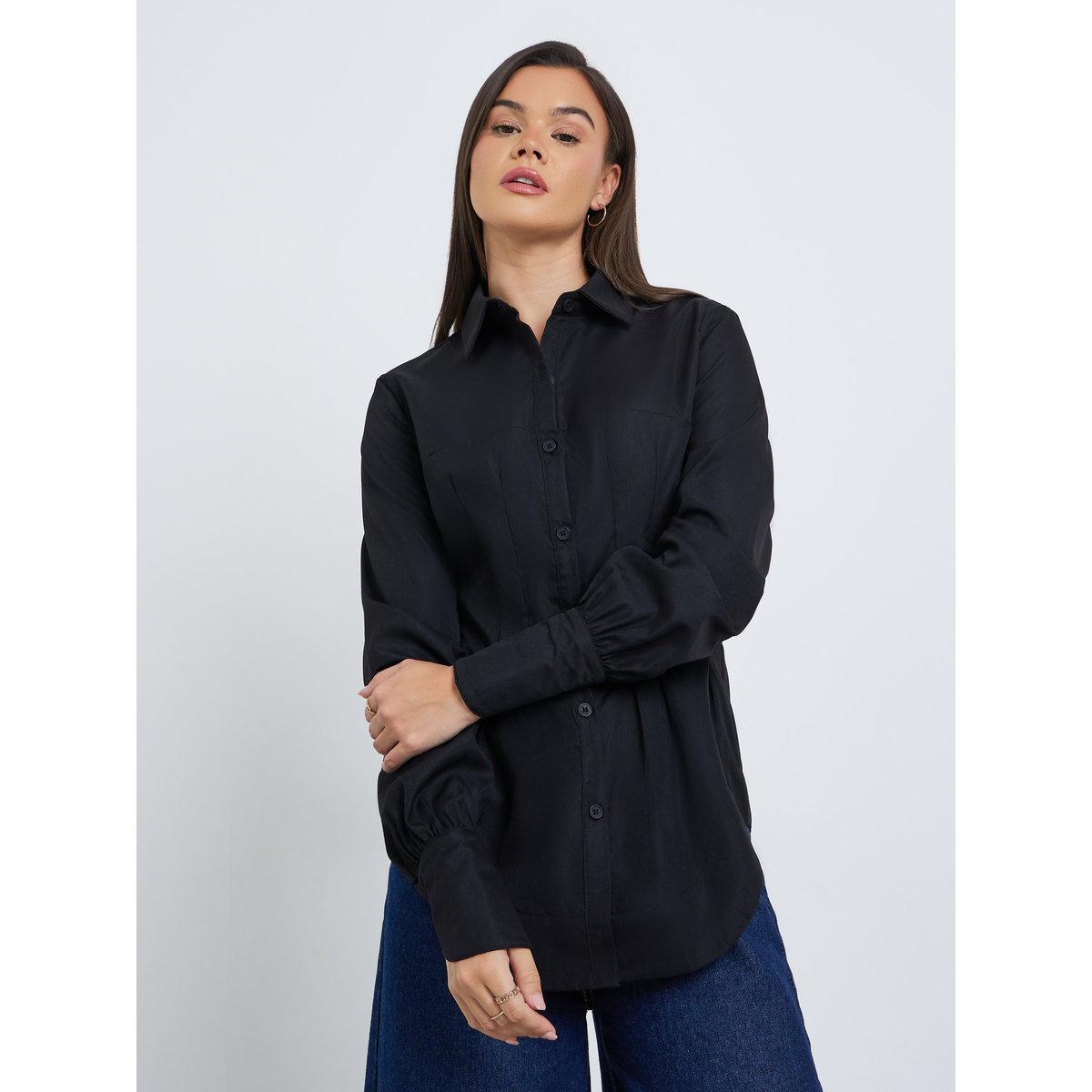Styli Solid Buttoned Spread Collar Shirt-women-clothing-shirtsandblouses-shirts-image-1