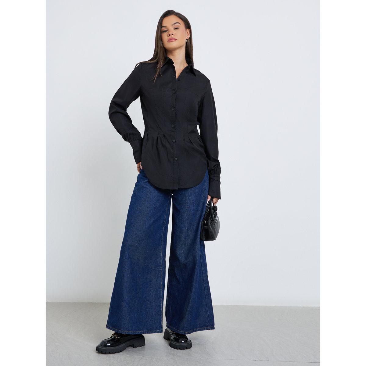 Styli Solid Buttoned Spread Collar Shirt-women-clothing-shirtsandblouses-shirts-image-2