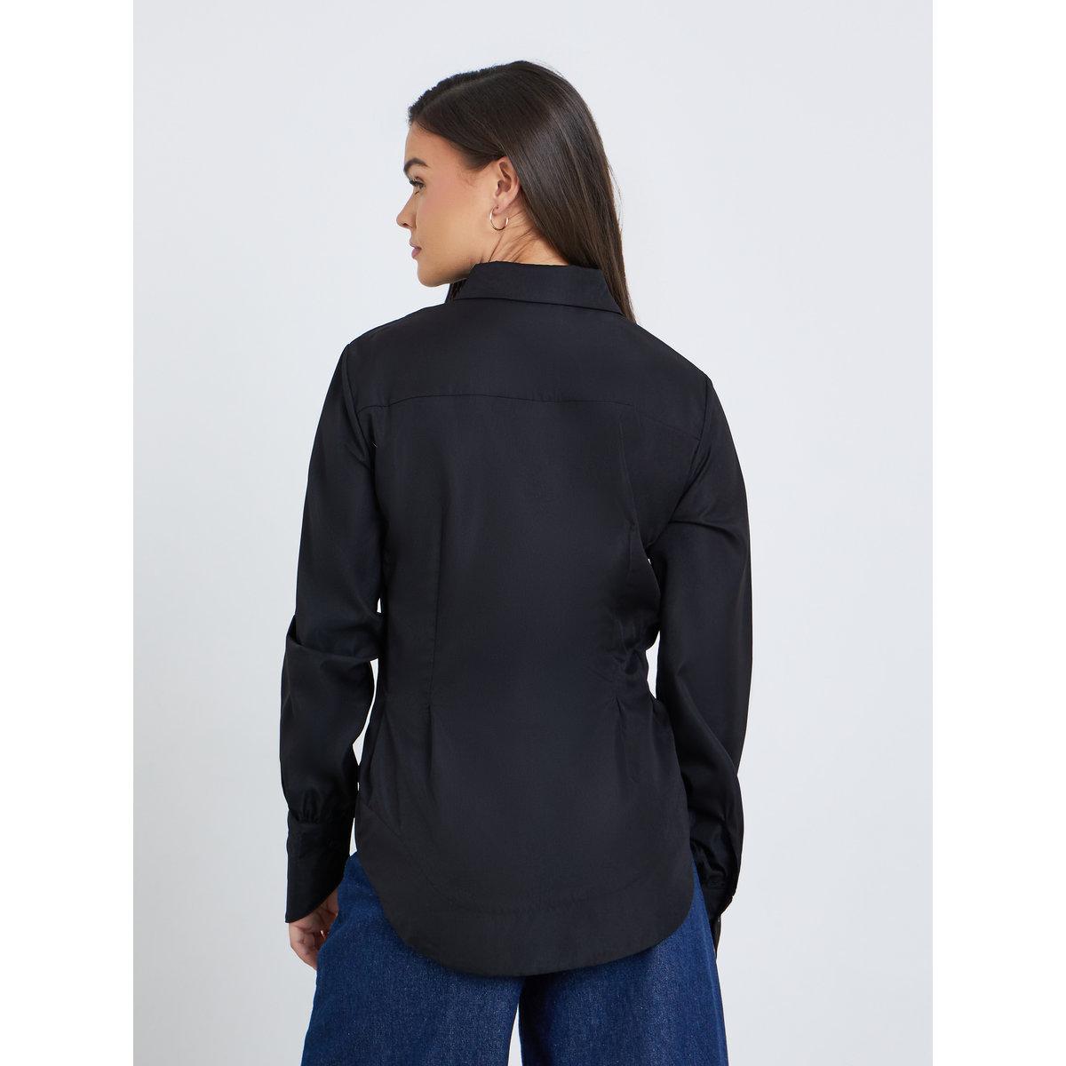 Styli Solid Buttoned Spread Collar Shirt-women-clothing-shirtsandblouses-shirts-image-4