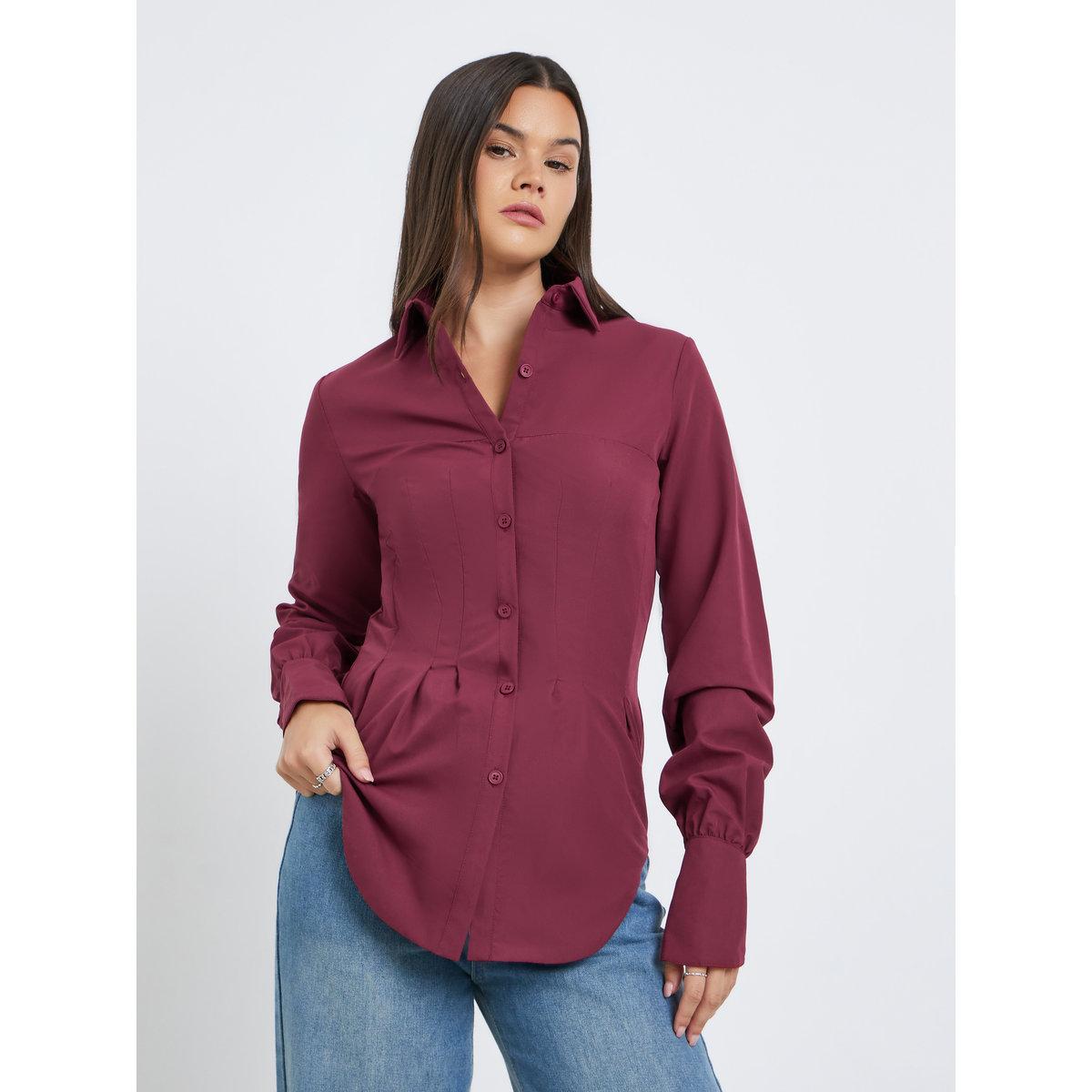Styli Tailored Waist Buttoned Spread Collar Shirt-women-clothing-shirtsandblouses-shirts-image-1