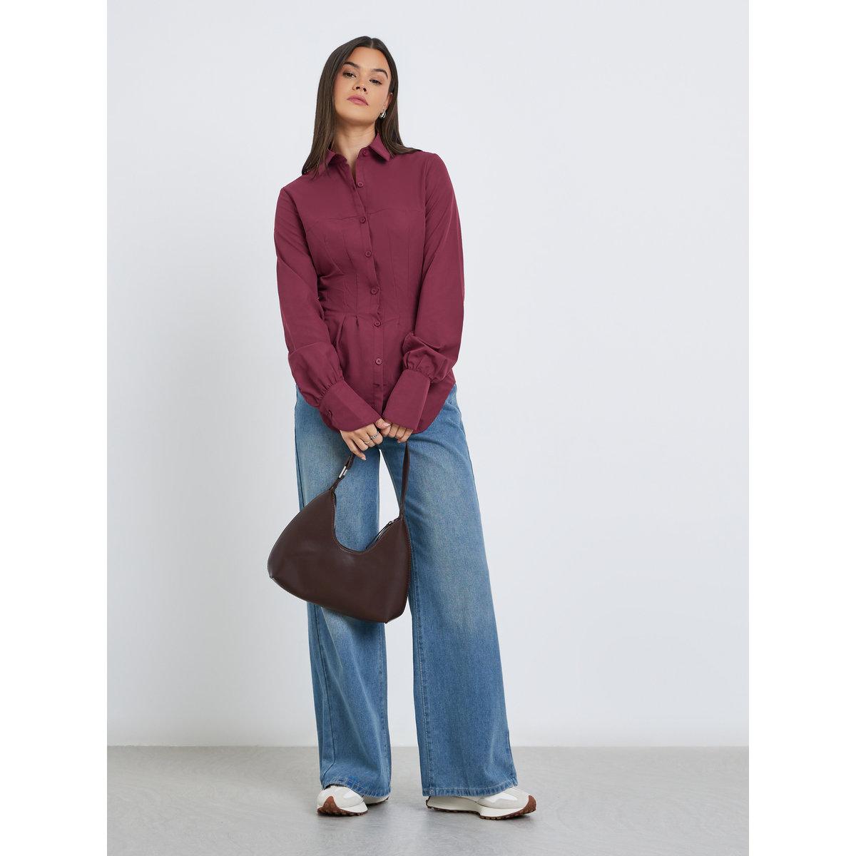 Styli Tailored Waist Buttoned Spread Collar Shirt-women-clothing-shirtsandblouses-shirts-image-2