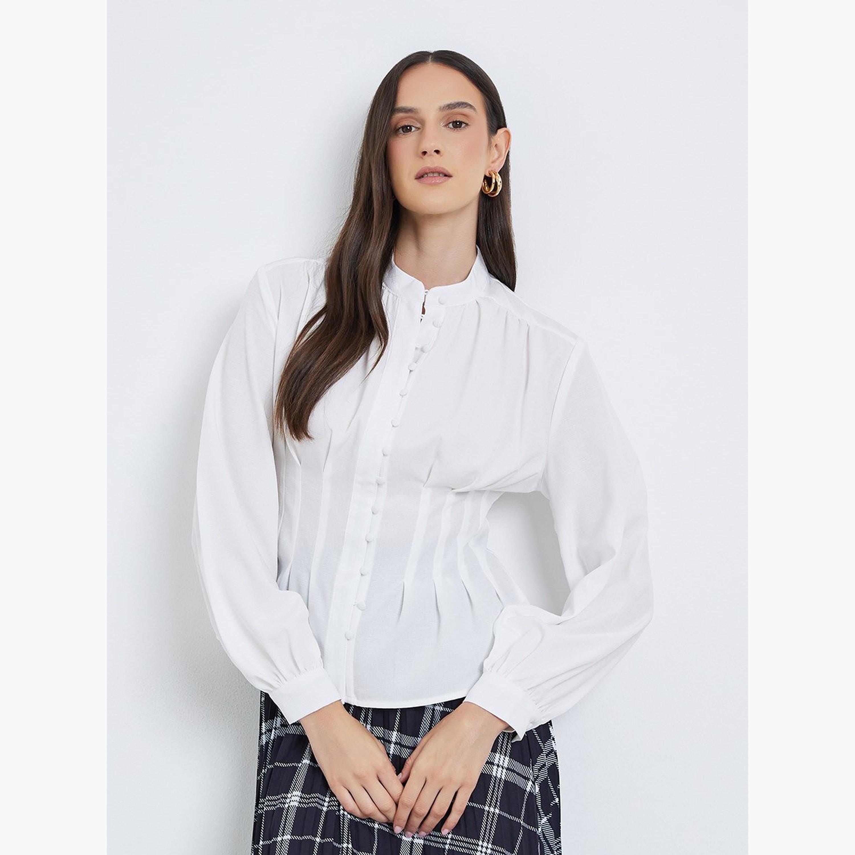 Styli Buttoned Balloon Sleeve Blouses-women-clothing-shirtsandblouses-blouses-image-1