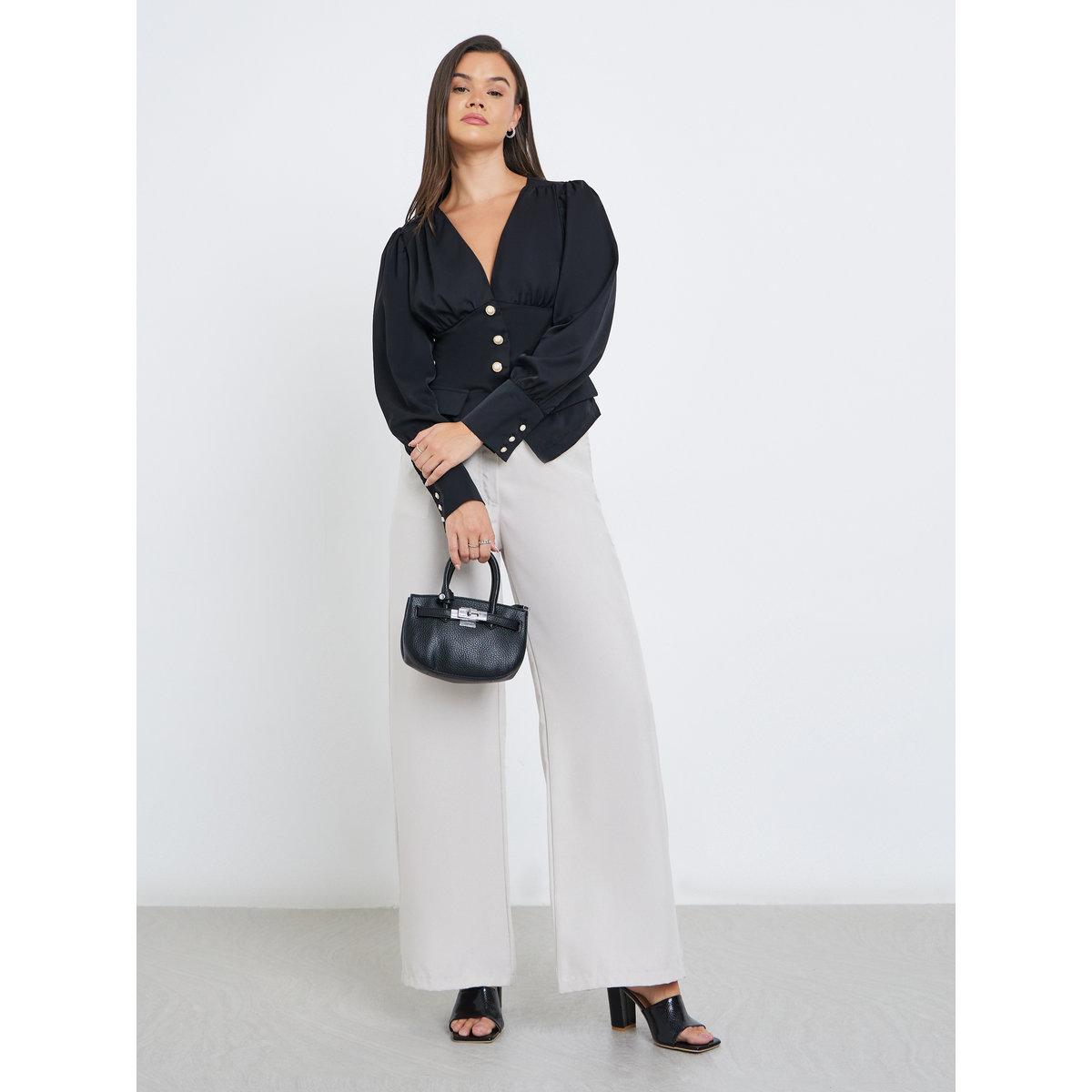 بلوزة سادة بتفاصيل أزرار وأكمام بالون-women-clothing-shirtsandblouses-blouses-image-2