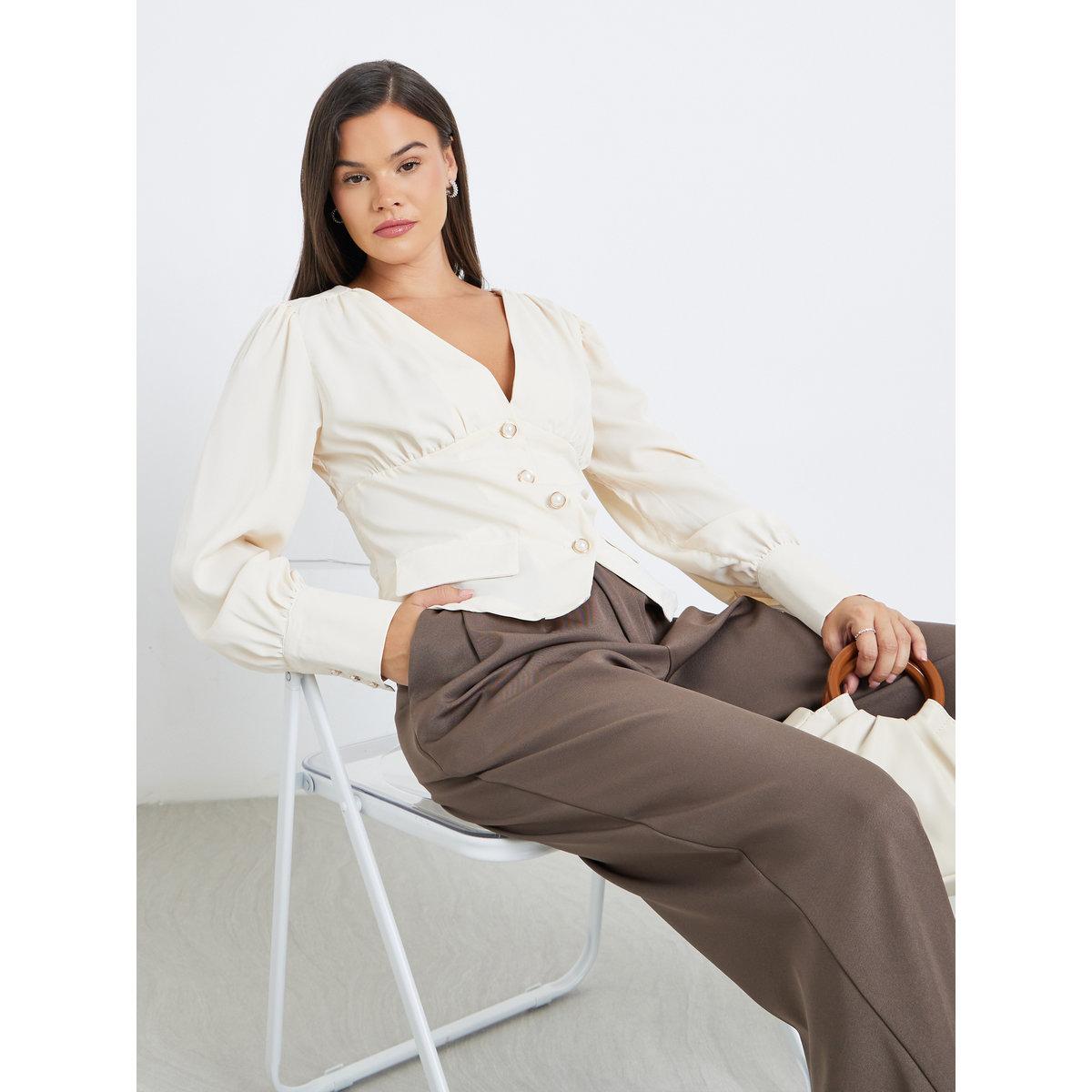 بلوزة بأكمام بالون بتفاصيل أزرار-women-clothing-shirtsandblouses-blouses-image-1